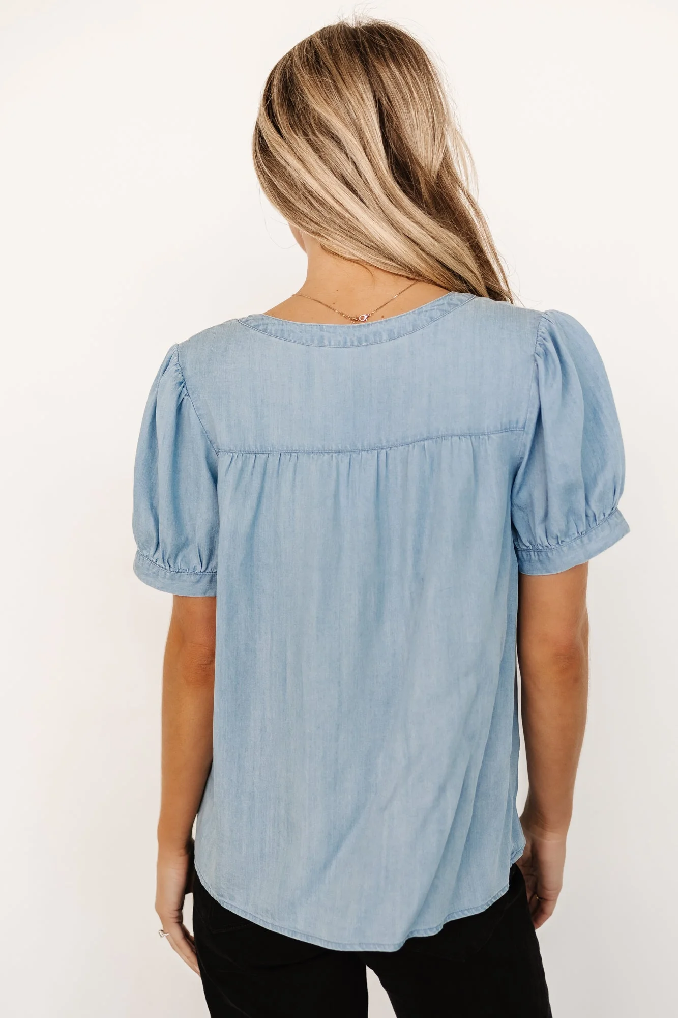 Dori Button Top | Washed Blue - Vlounger