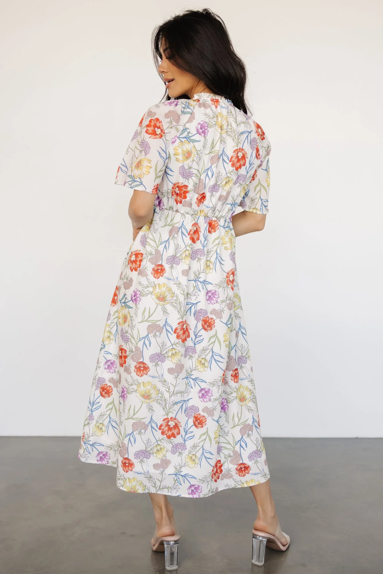 Botega Midi Dress | Ivory Multi Floral - Vlounger