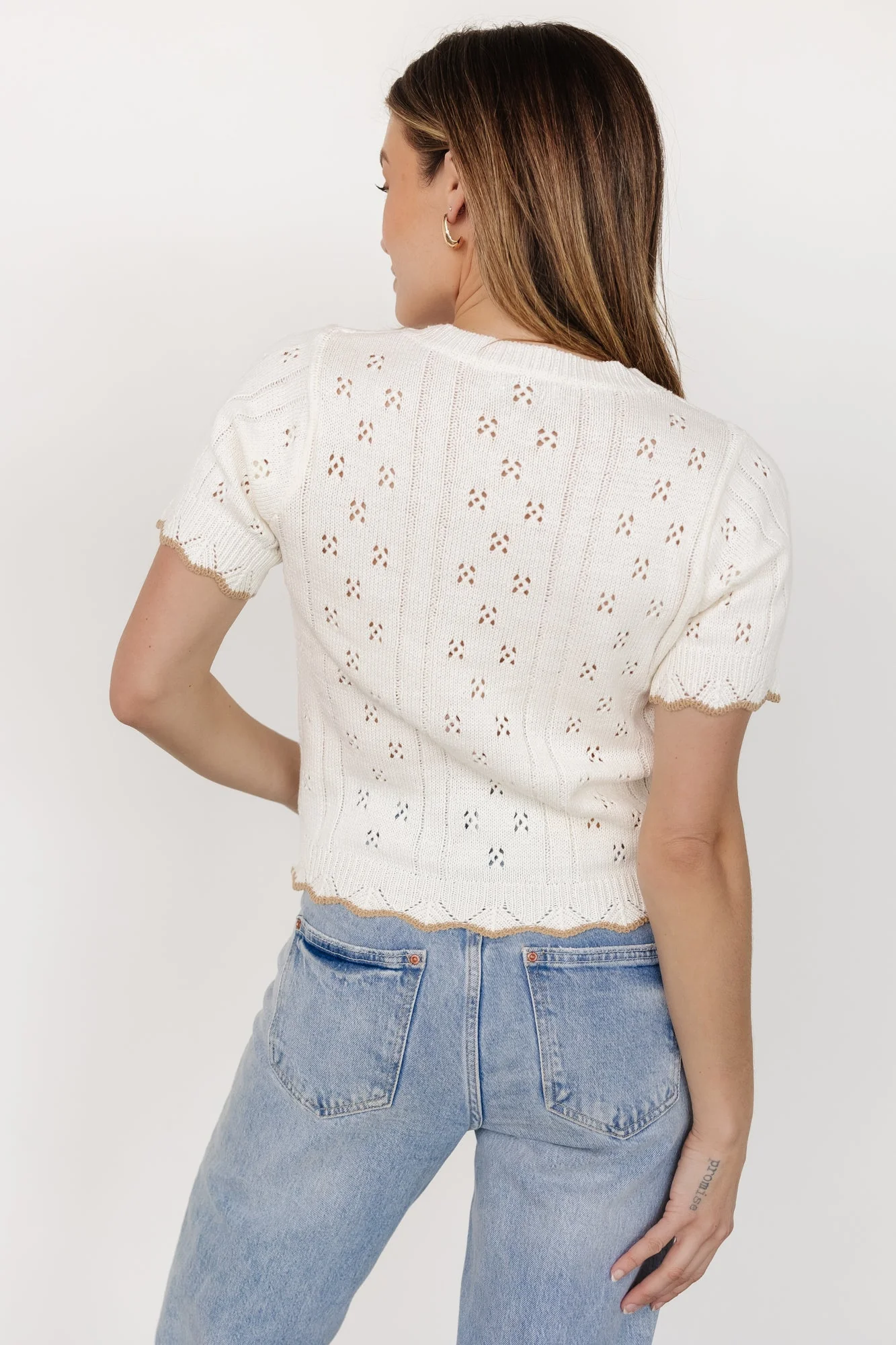 Britt Pointelle Knit Top | Ivory + Natural - Vlounger