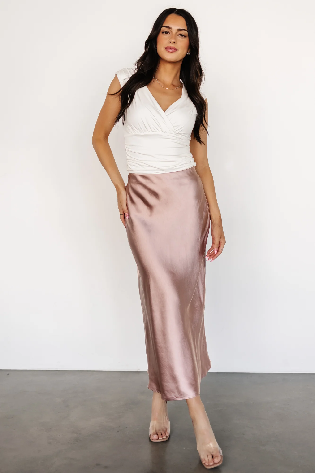 Celeste Satin Midi Skirt | Blush - Vlounger