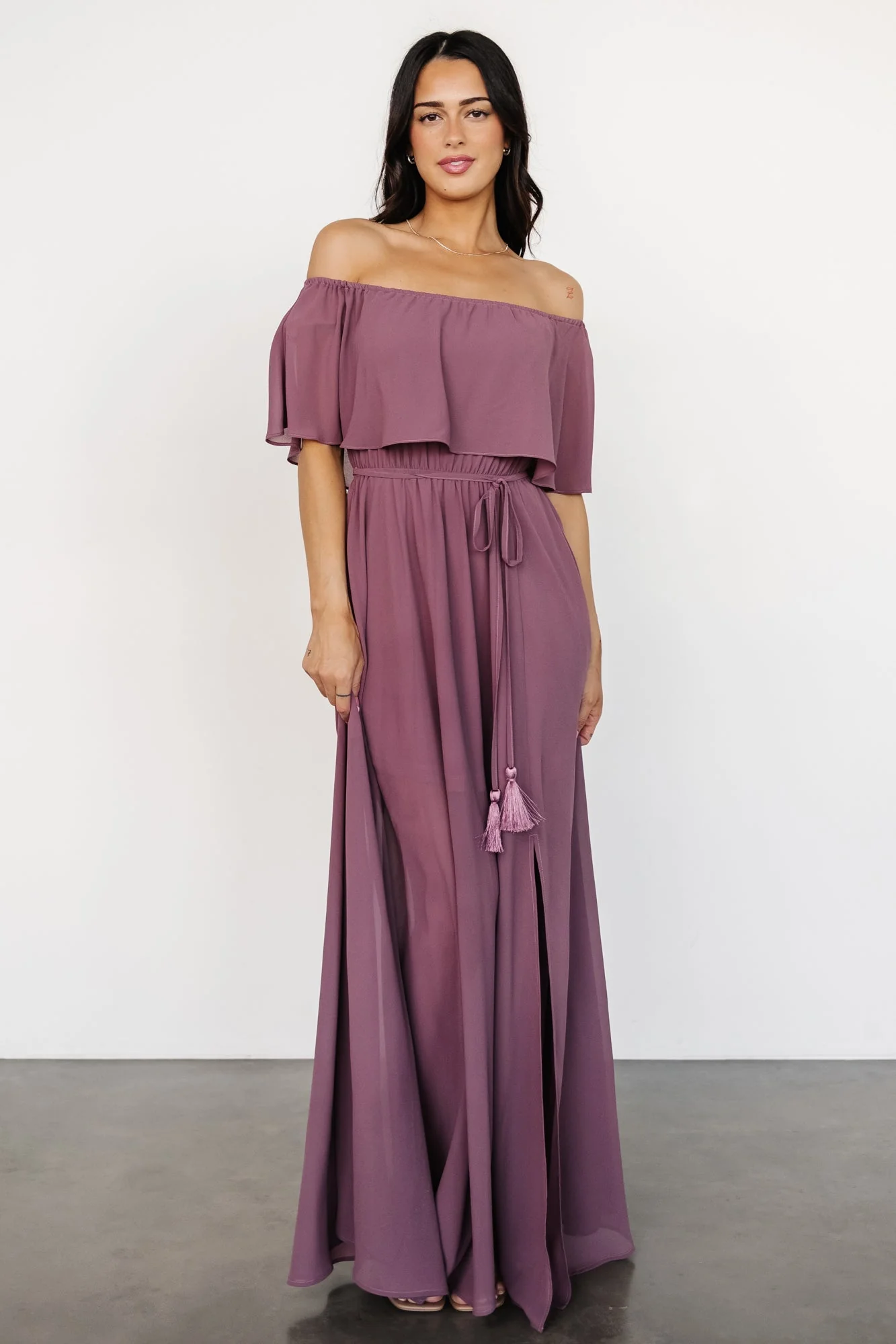 Victoria Off Shoulder Maxi Dress | Vintage Plum - Vlounger