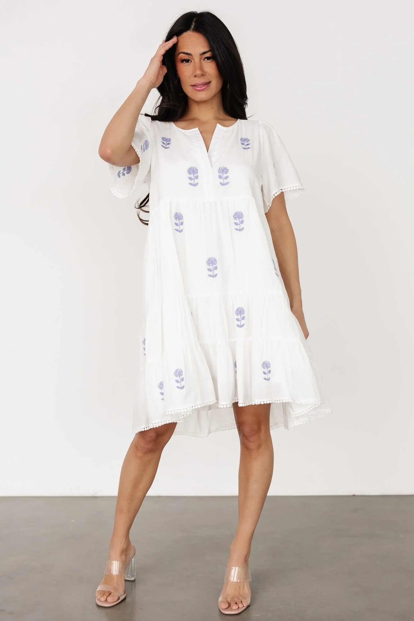 Keegan Short Dress | Ivory + Blue Floral - Vlounger