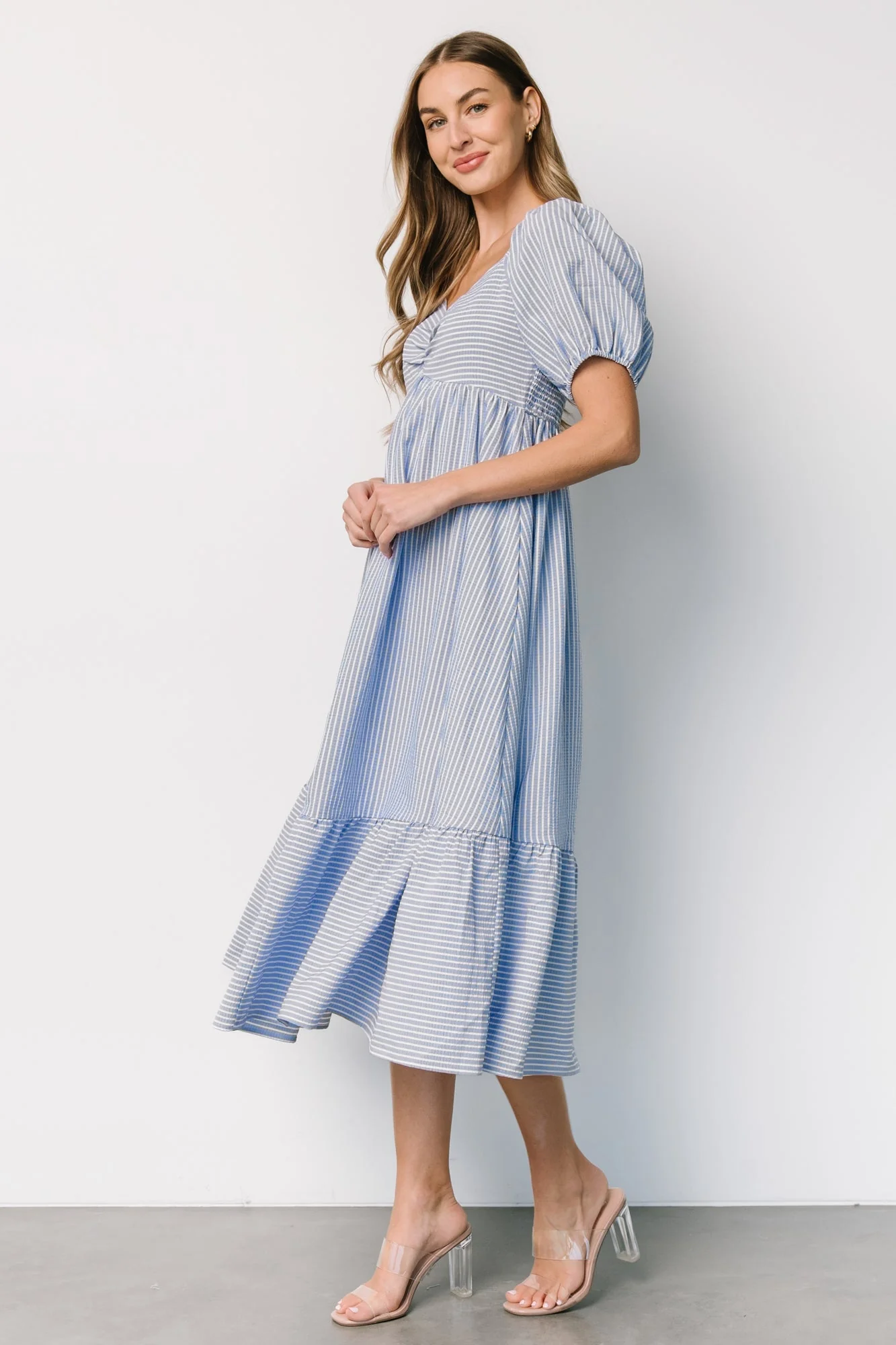 Poppy Midi Dress | Blue + Off White - Vlounger