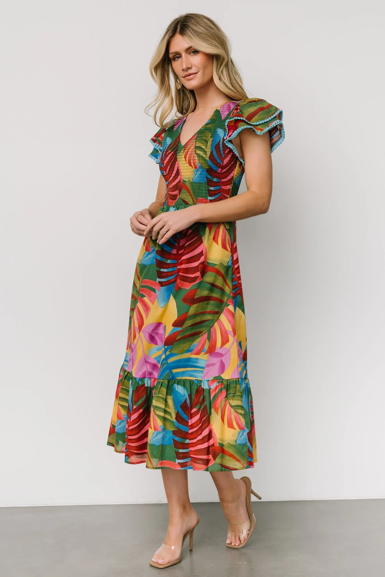 Marielle Smocked Midi Dress | Multi Print - Vlounger