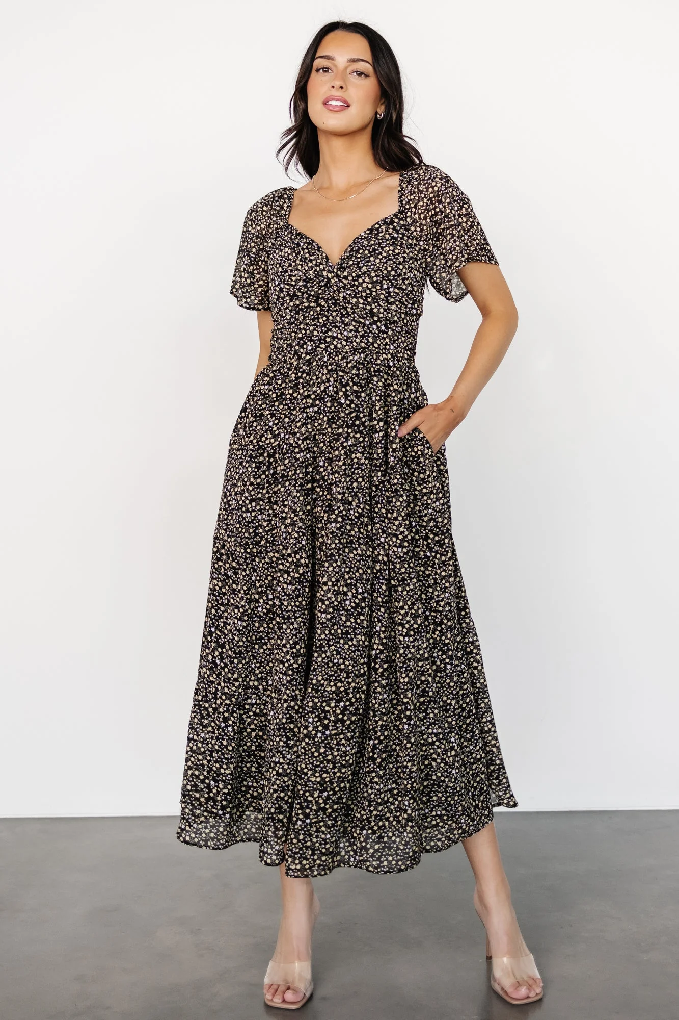 Emiliana Dress | Black + Gold Floral - Vlounger