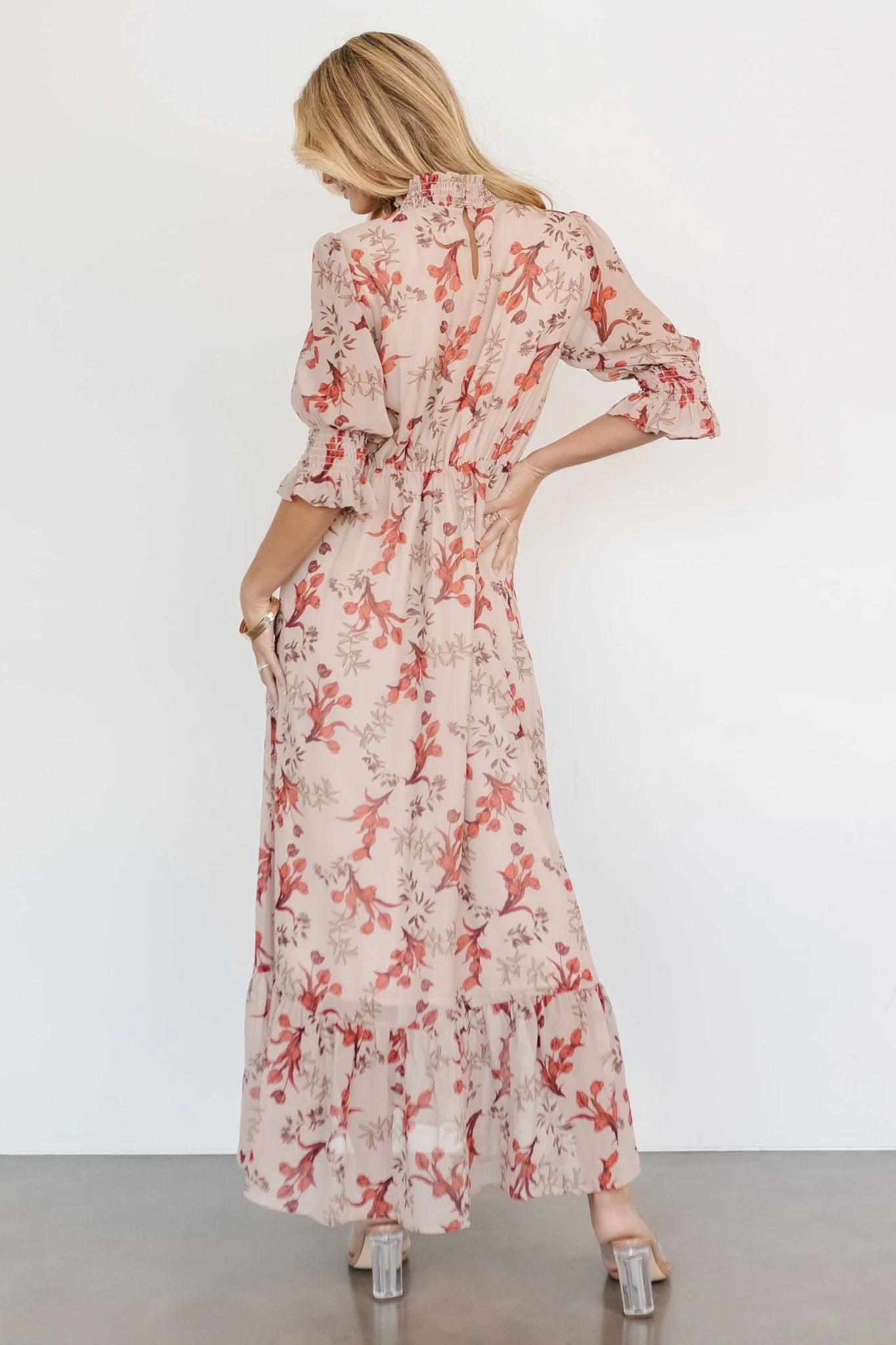 Marie Mock Neck Maxi Dress | Blush Floral - Vlounger