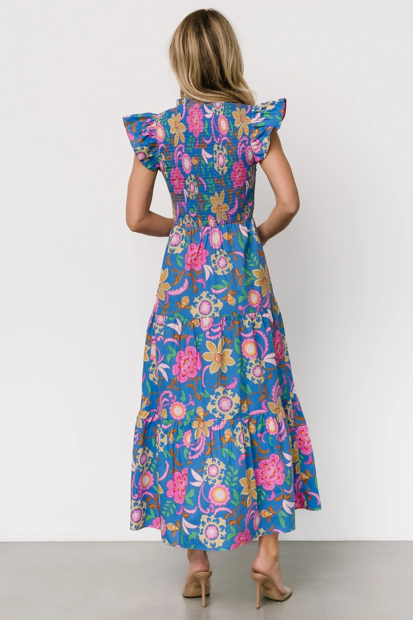Ranchero Smocked Maxi Dress | Blue Multi Print - Vlounger