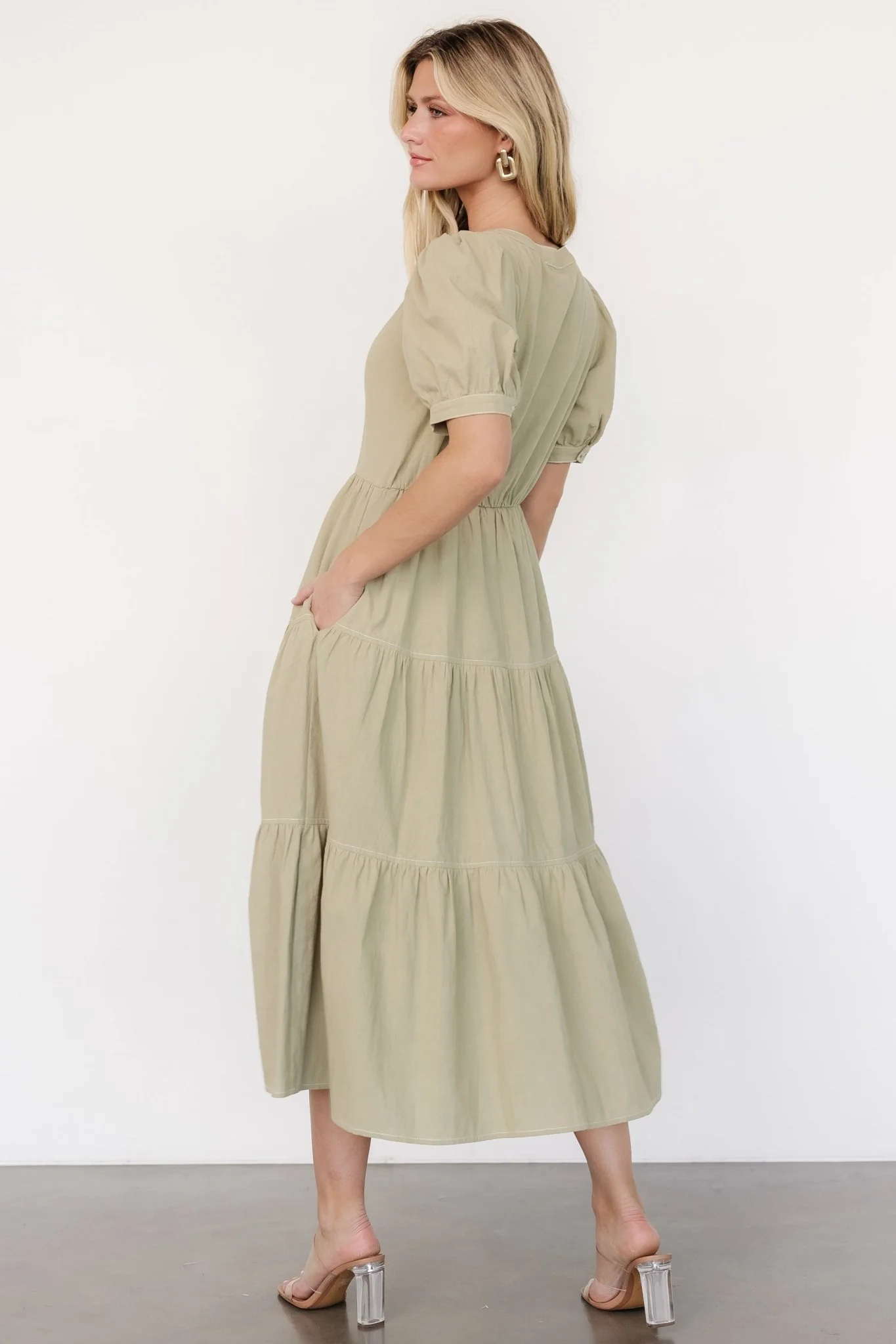 Shelby Button Top Dress | Sage Green - Vlounger