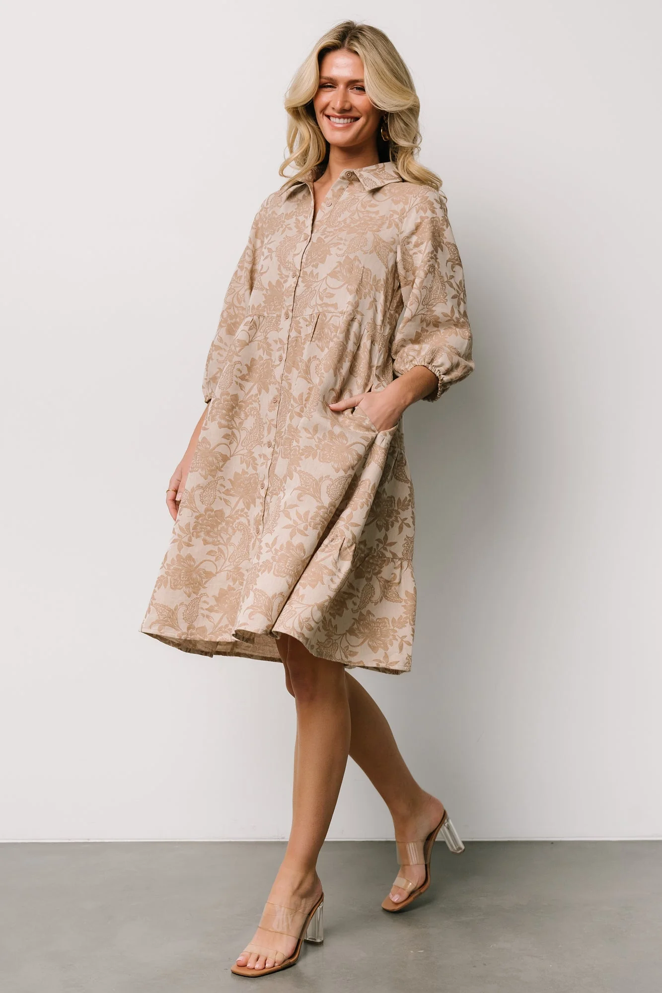 Dakota Babydoll Dress | Taupe Print - Vlounger