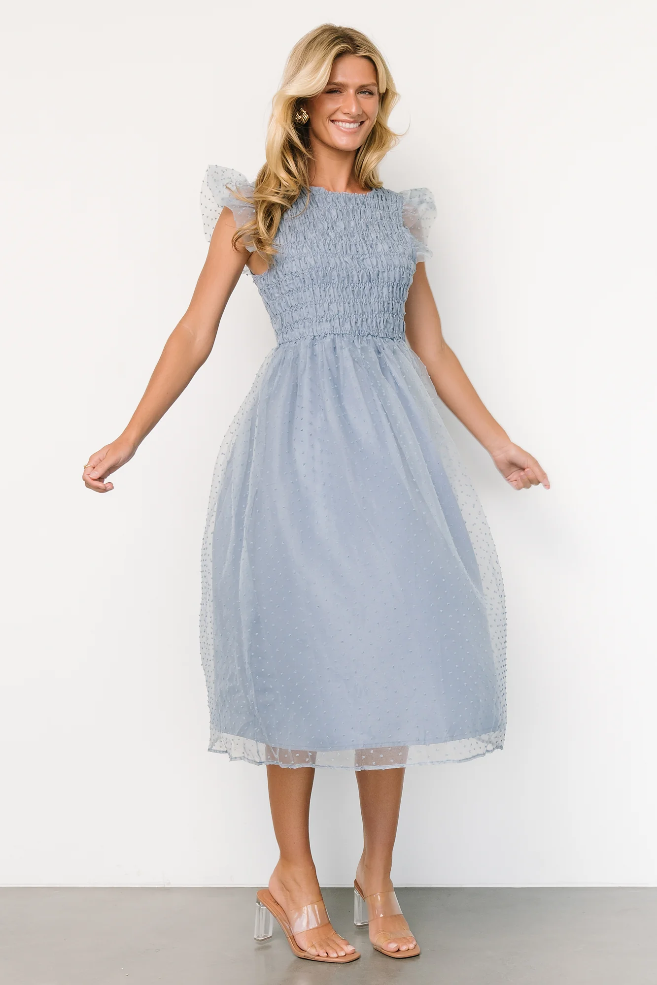 Alice Dot Midi Dress | Dusty Blue - Vlounger