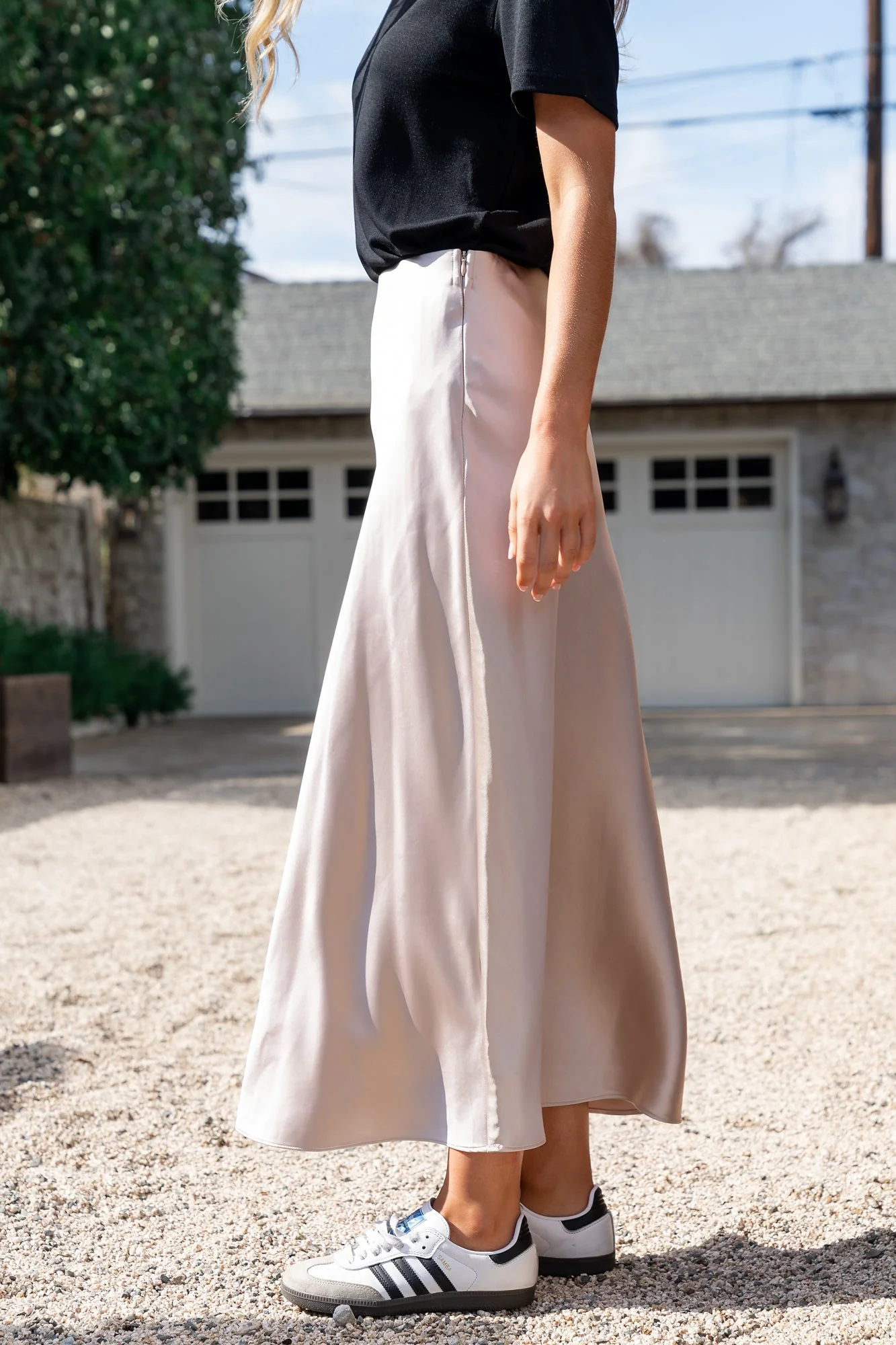 Celeste Satin Midi Skirt | Champagne - Vlounger