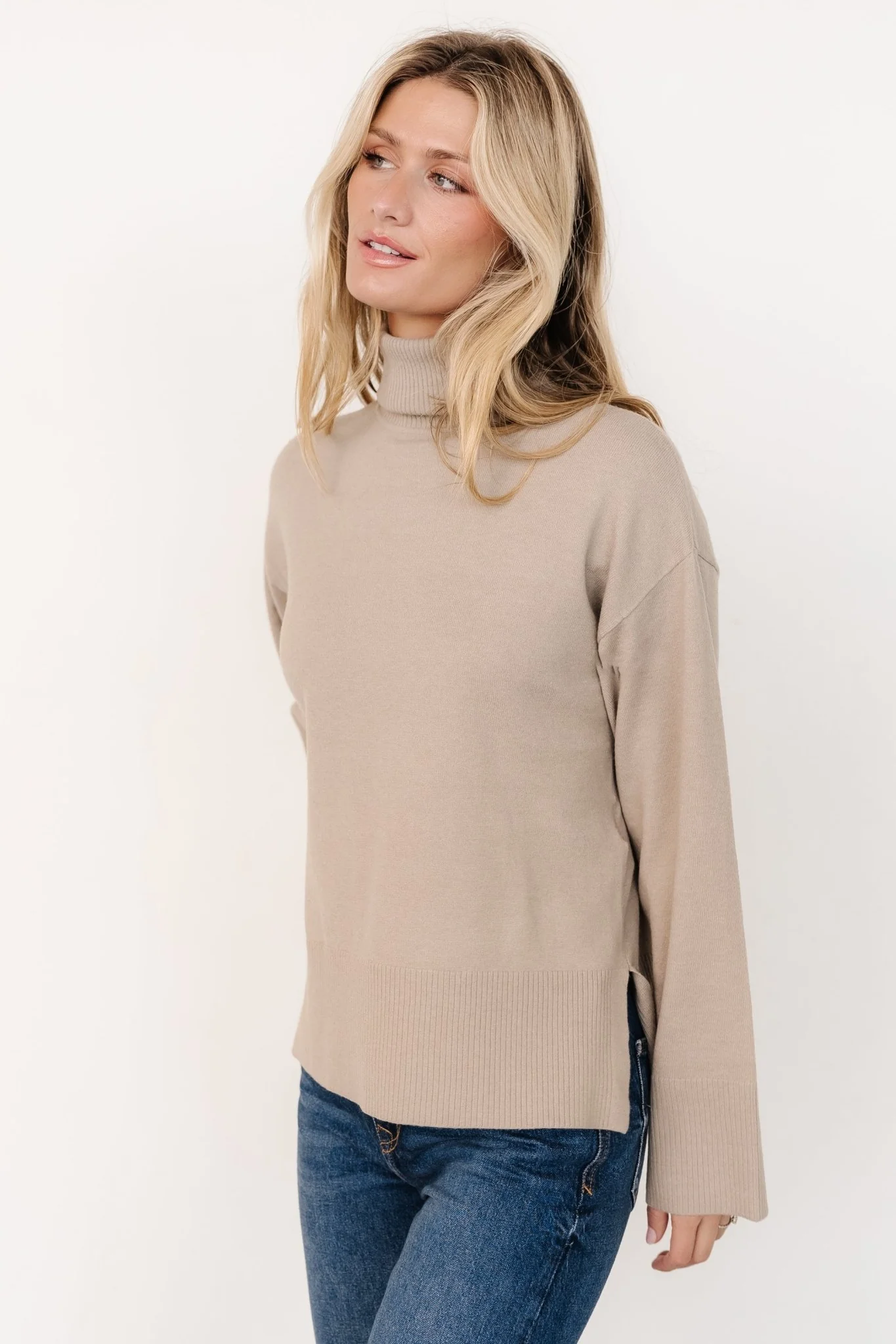 Irene Turtleneck Sweater Top | Stone - Vlounger