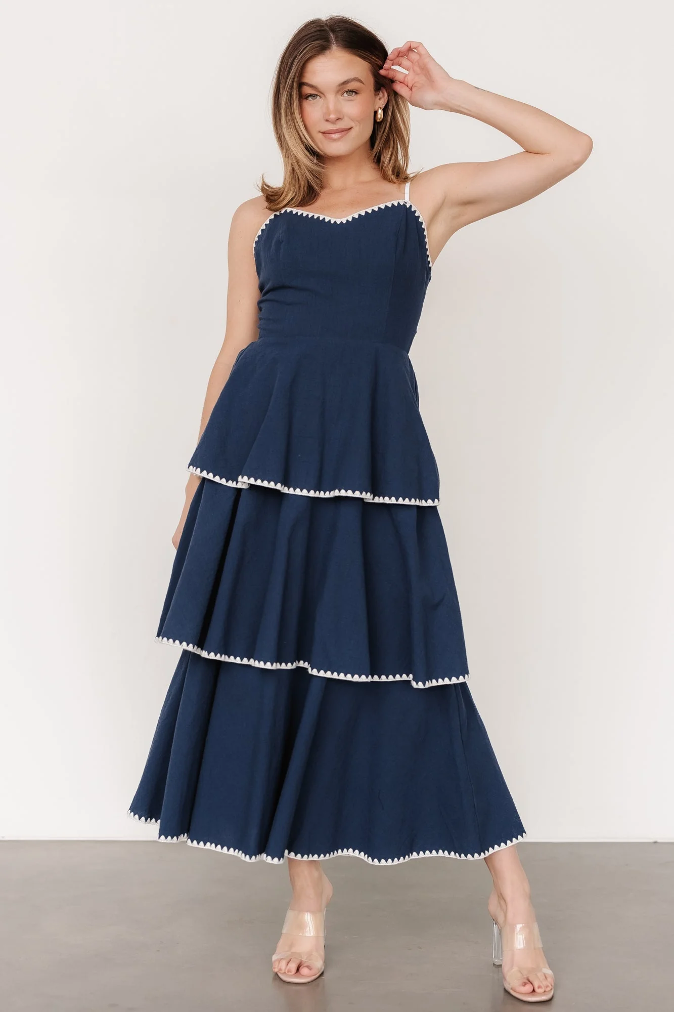 Odette Tiered Dress | Navy + White - Vlounger