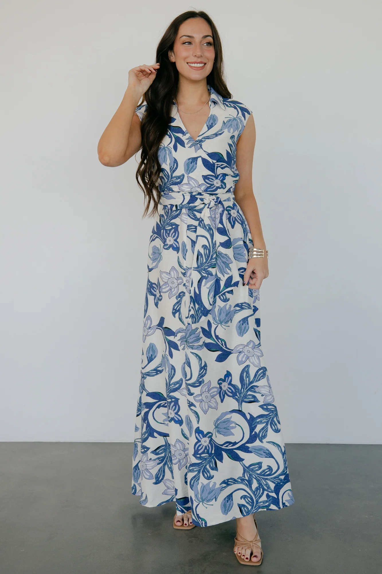 Almeria Maxi Dress | Ivory + Blue Floral - Vlounger