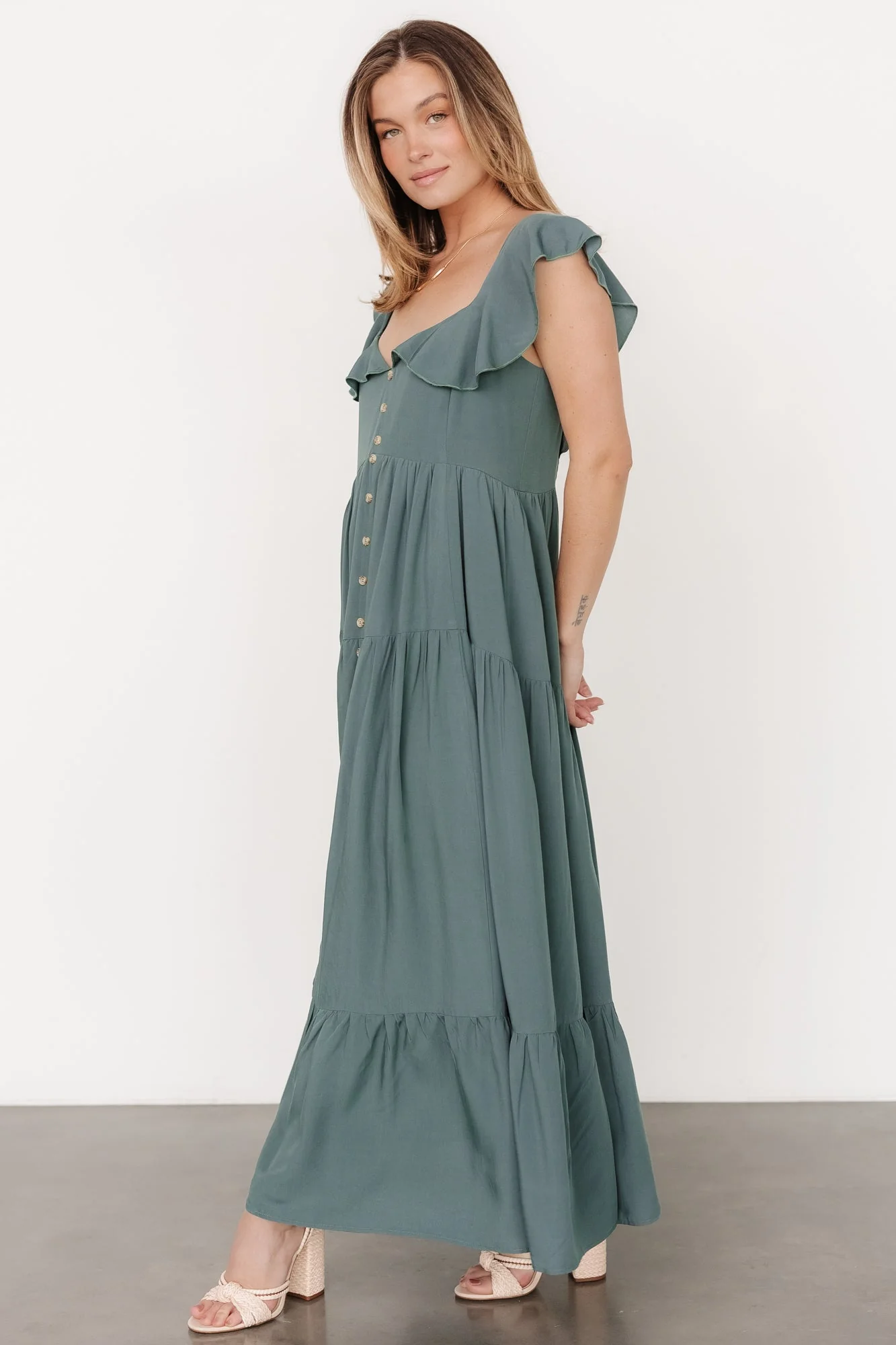 Ellie Ruffle Top Dress | Deep Teal - Vlounger