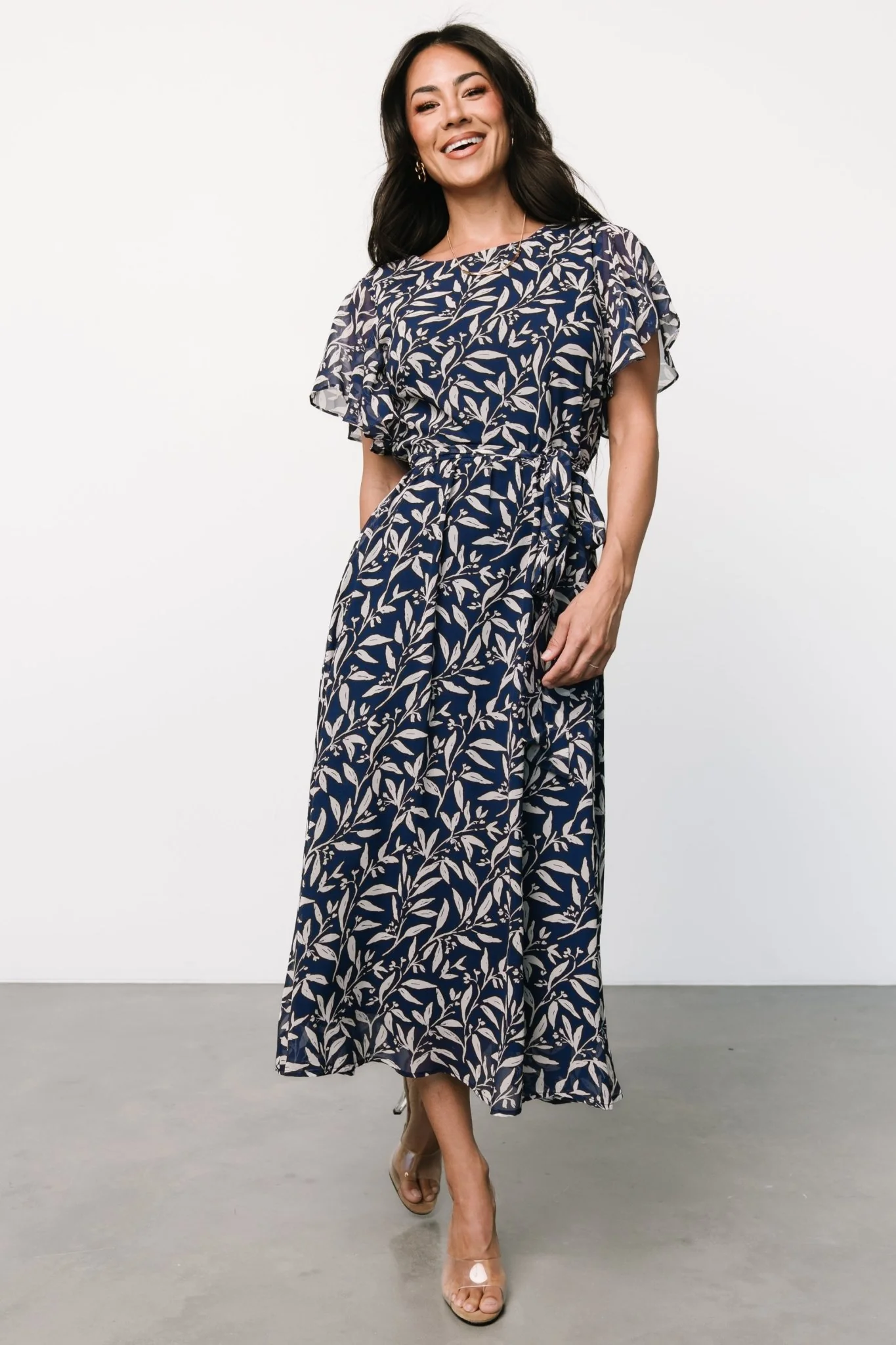 Laurel Midi Dress | Blue + Gray Floral - Vlounger