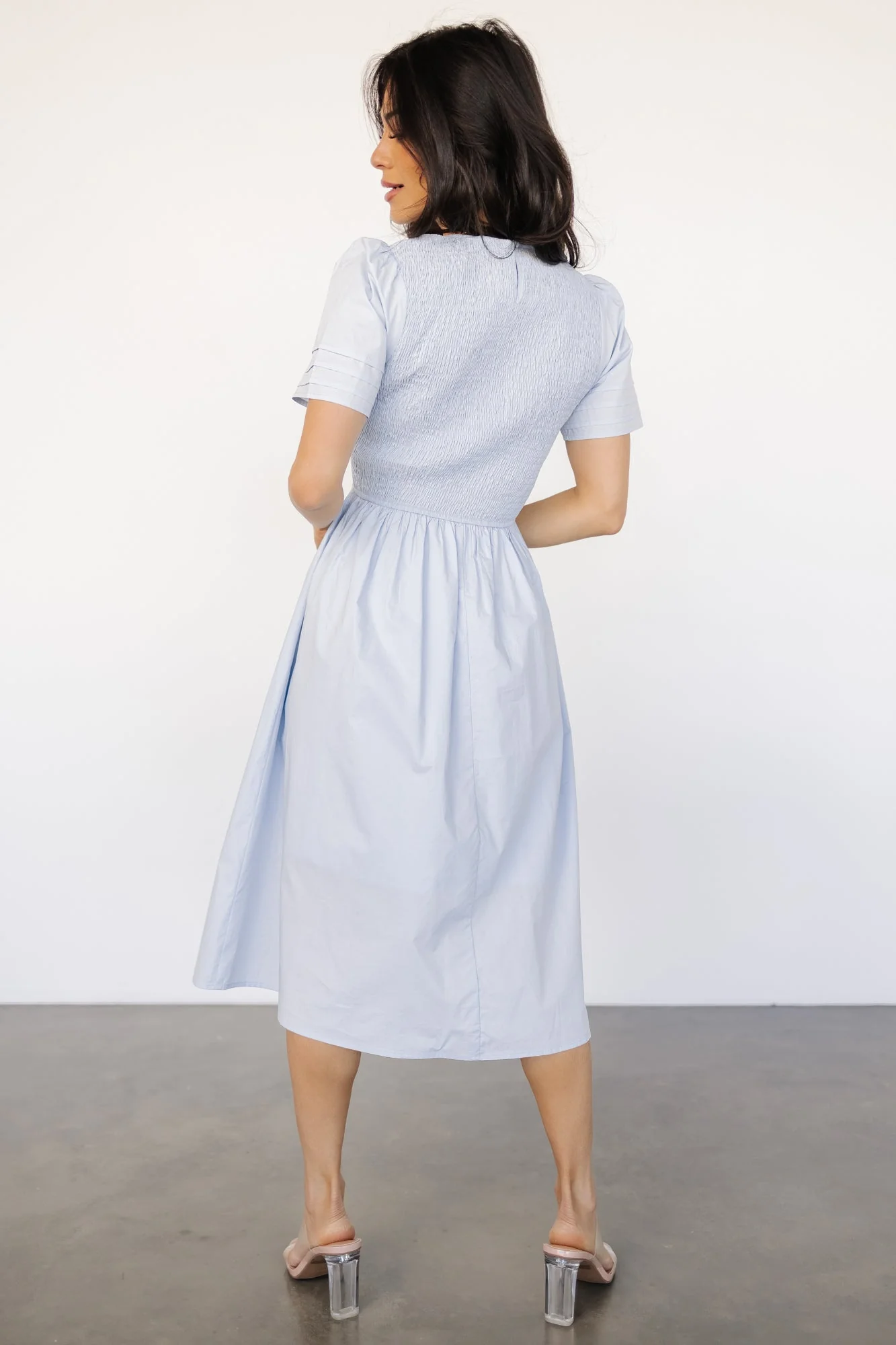 Farrah Smocked Midi Dress | Light Blue - Vlounger