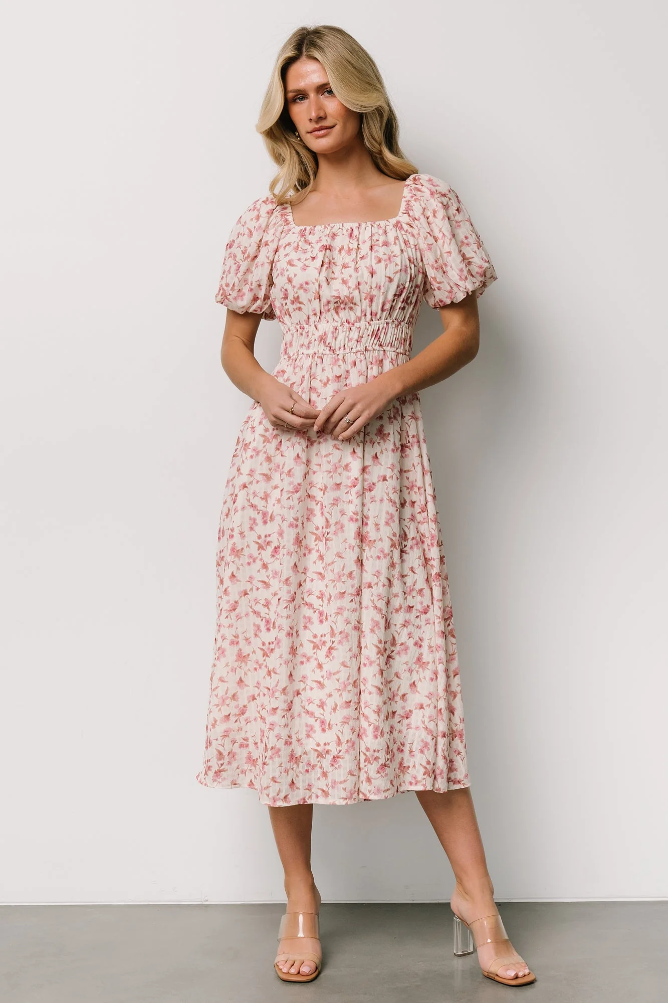 Dorine Midi Dress | Ivory + Blush Floral - Vlounger