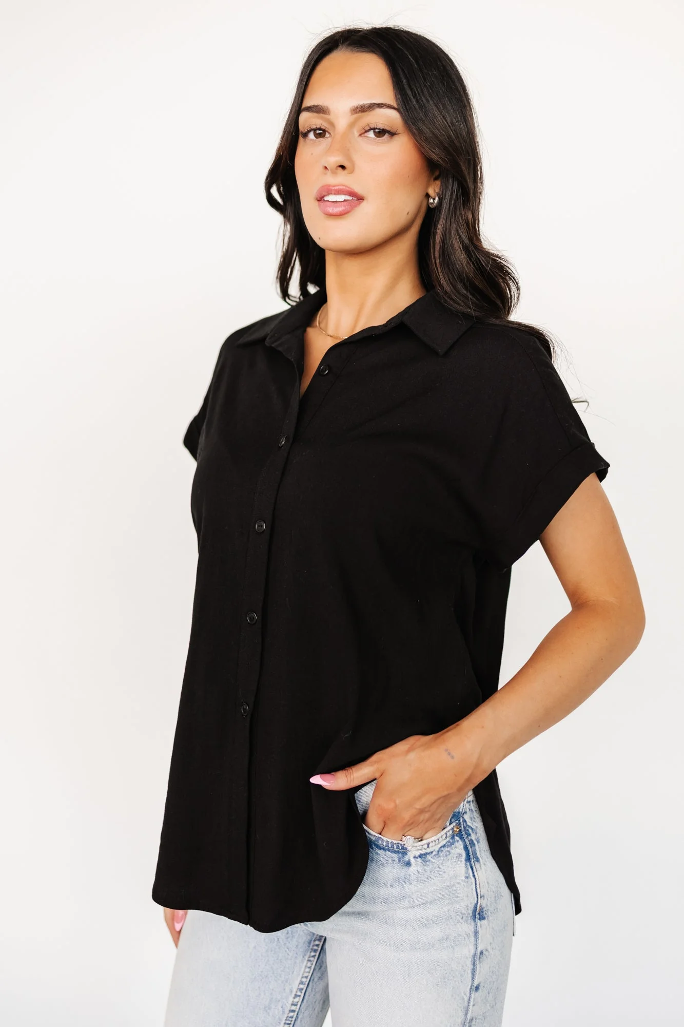 Clarke Button Up Top | Black - Vlounger