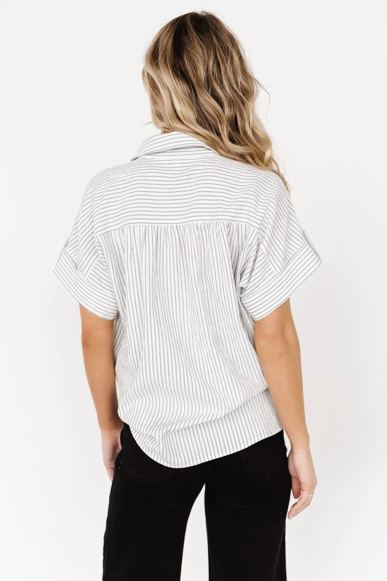 Draya Button Up Top | Light Blue Stripe - Vlounger