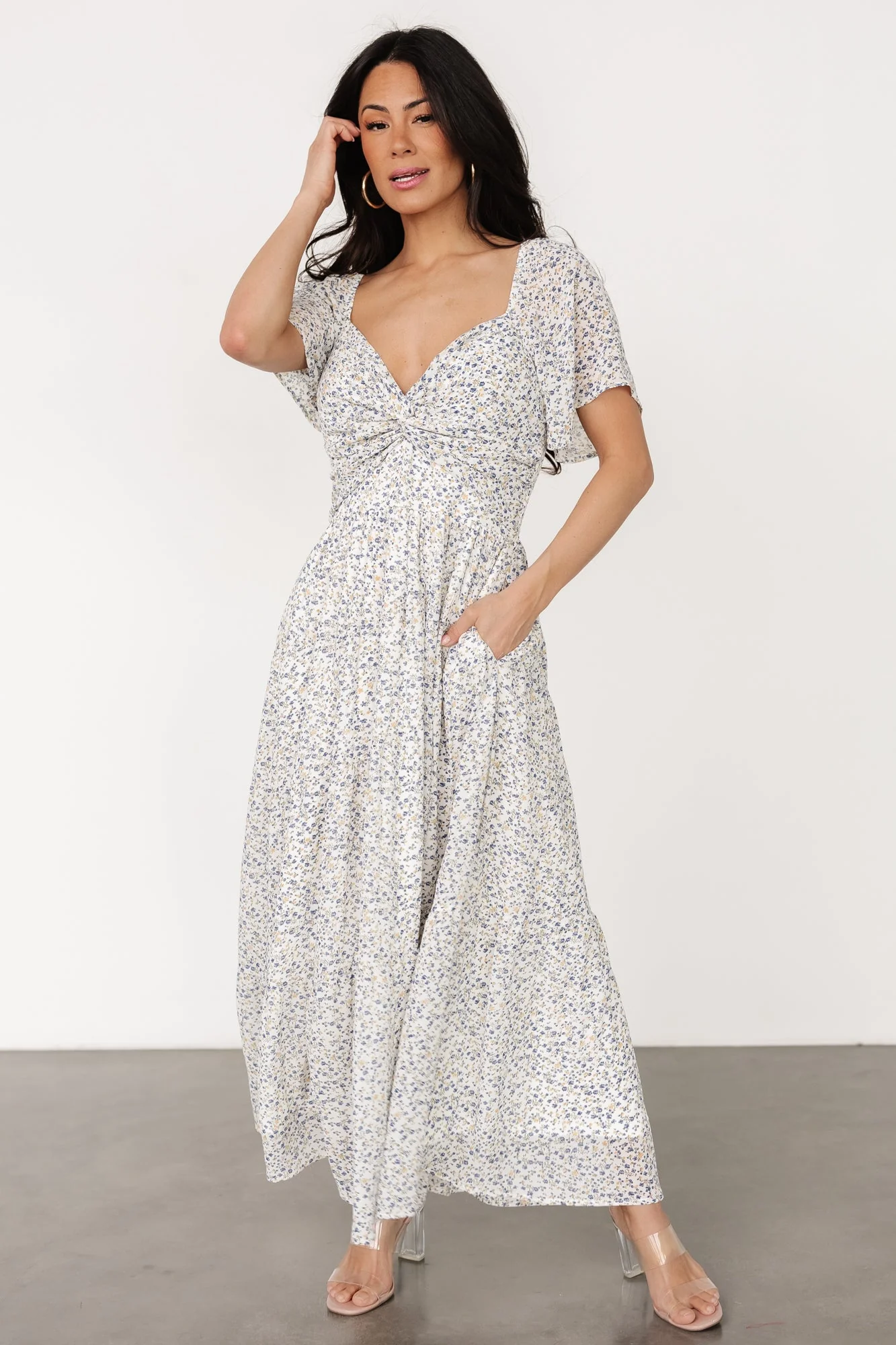 Emiliana Dress | Ivory + Blue Floral - Vlounger
