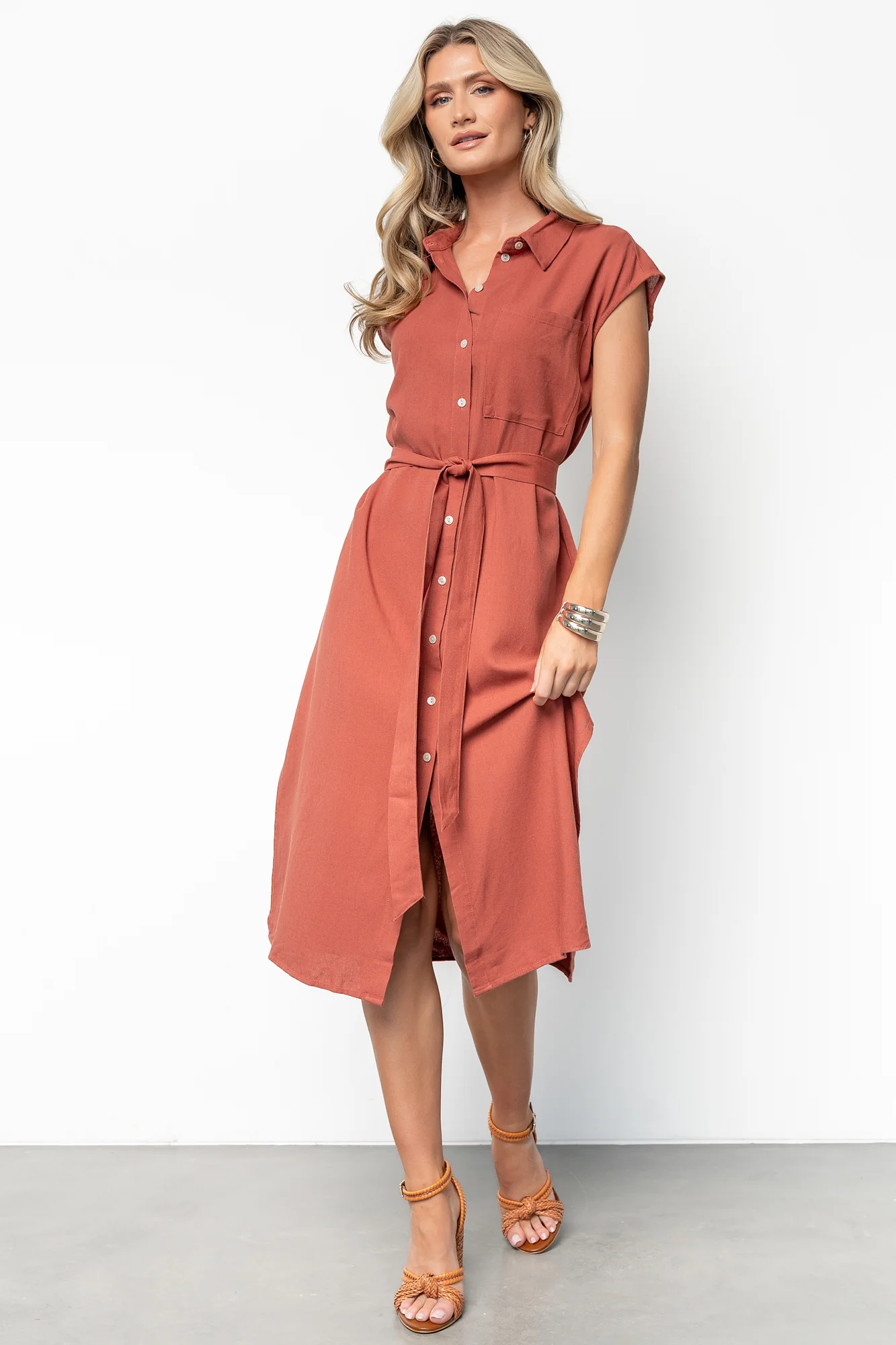 Toledo Button Up Midi Dress | Brick - Vlounger