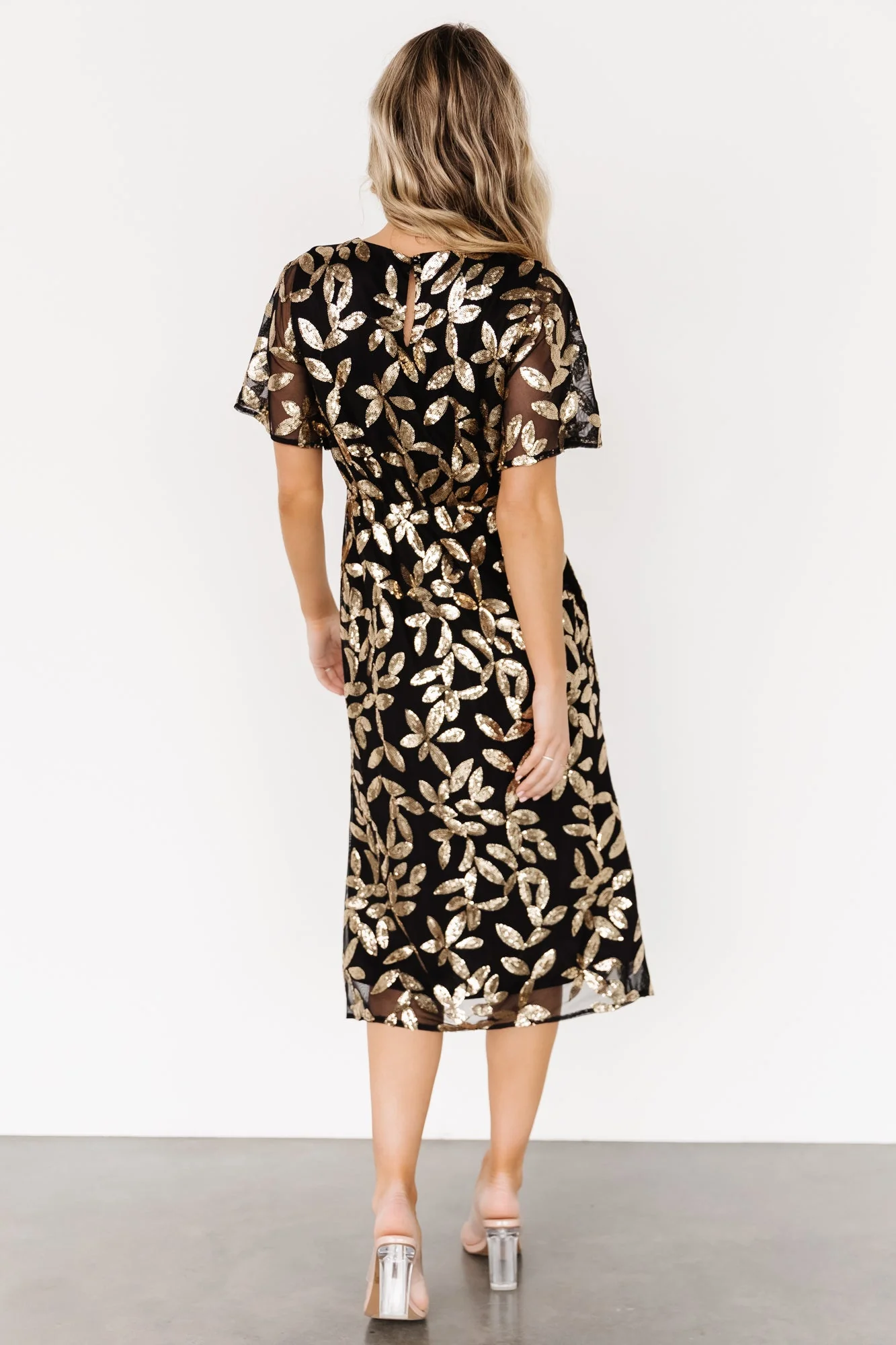 Deanna Sequin Midi Dress | Black + Gold - Vlounger