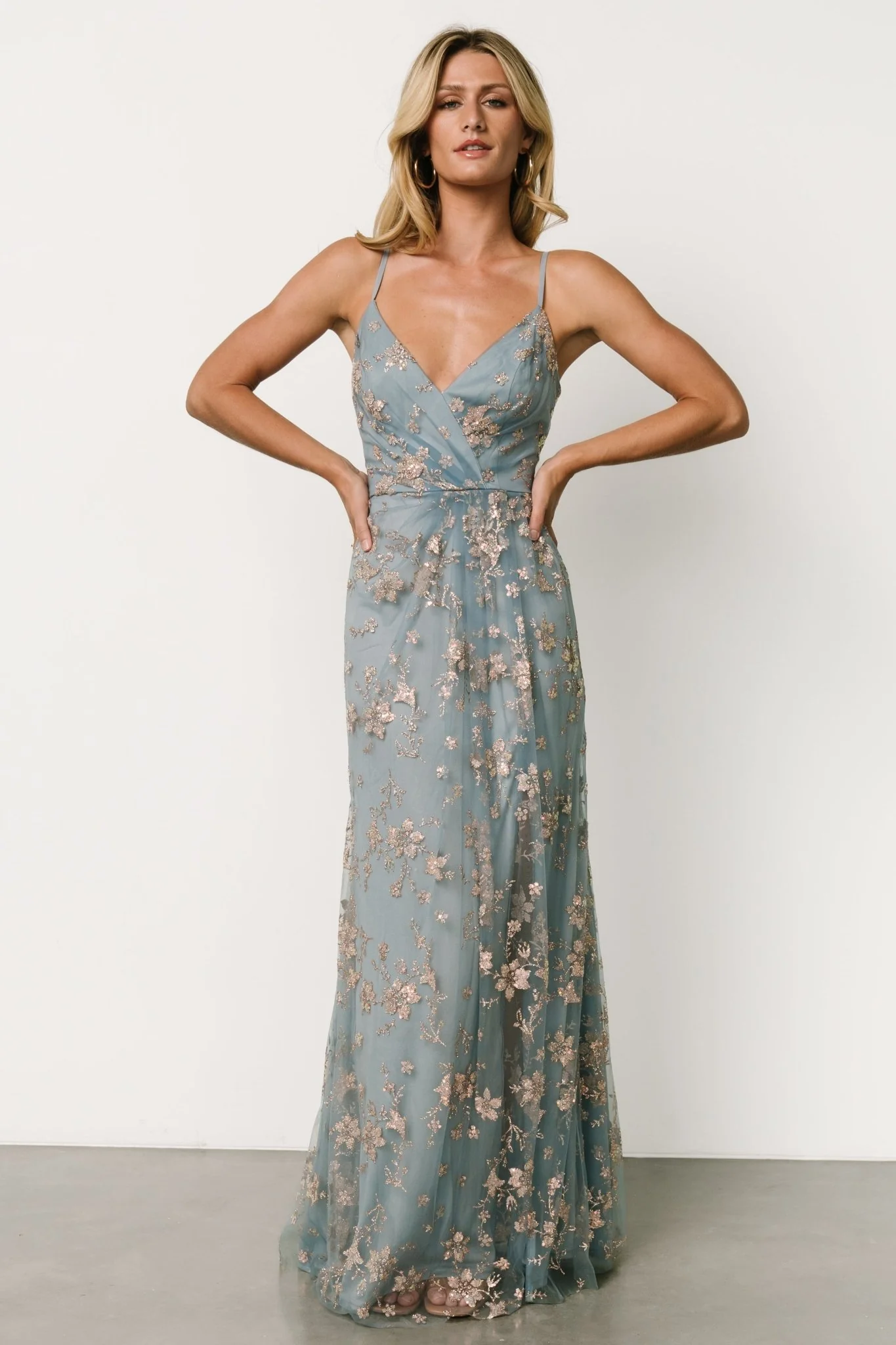 Marcia Sparkle Gown | Light Blue + Rose Gold - Vlounger