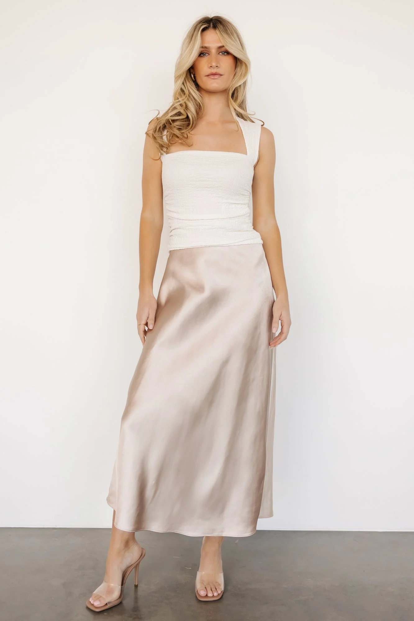Celeste Satin Midi Skirt | Champagne - Vlounger