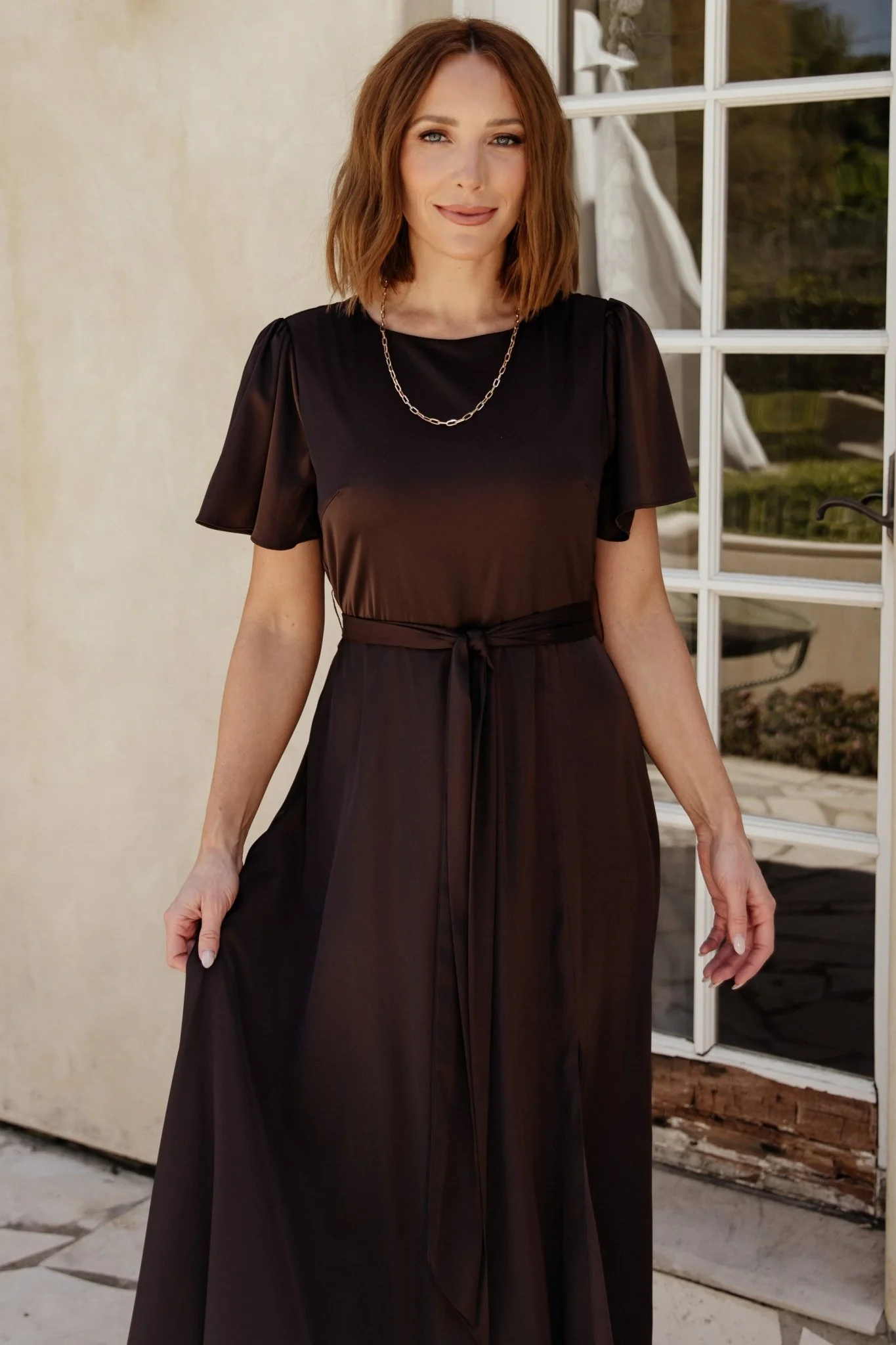 Agnes Satin Maxi Dress | Espresso - Vlounger