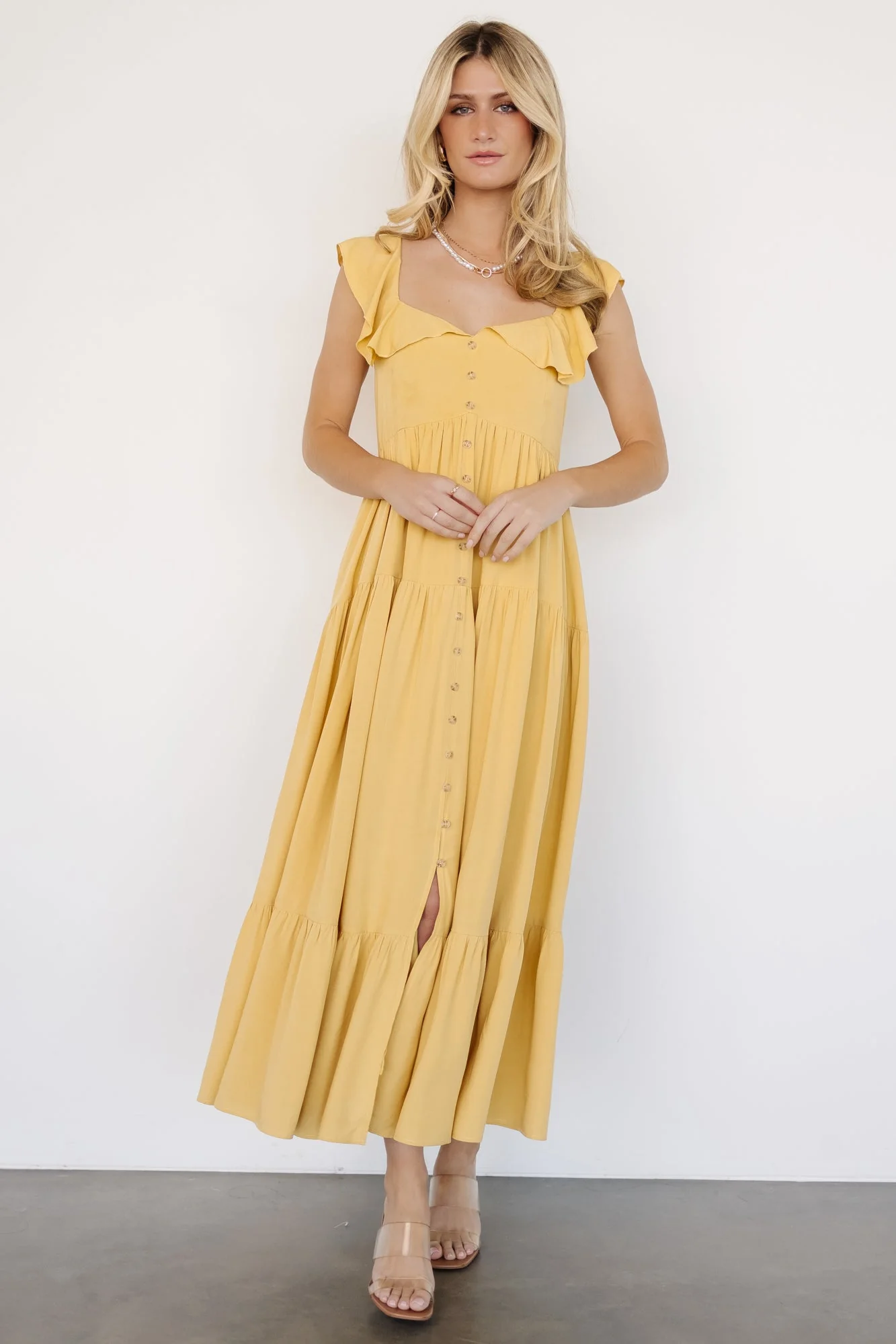 Ellie Ruffle Top Dress | Golden Yellow - Vlounger