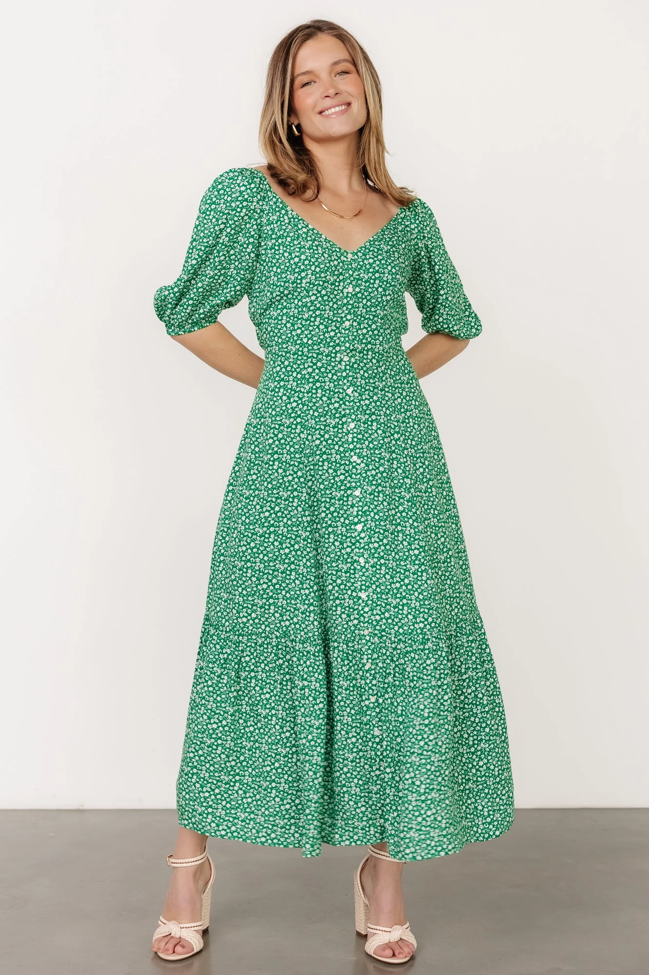 Elisabeth Button Dress | Green Floral - Vlounger