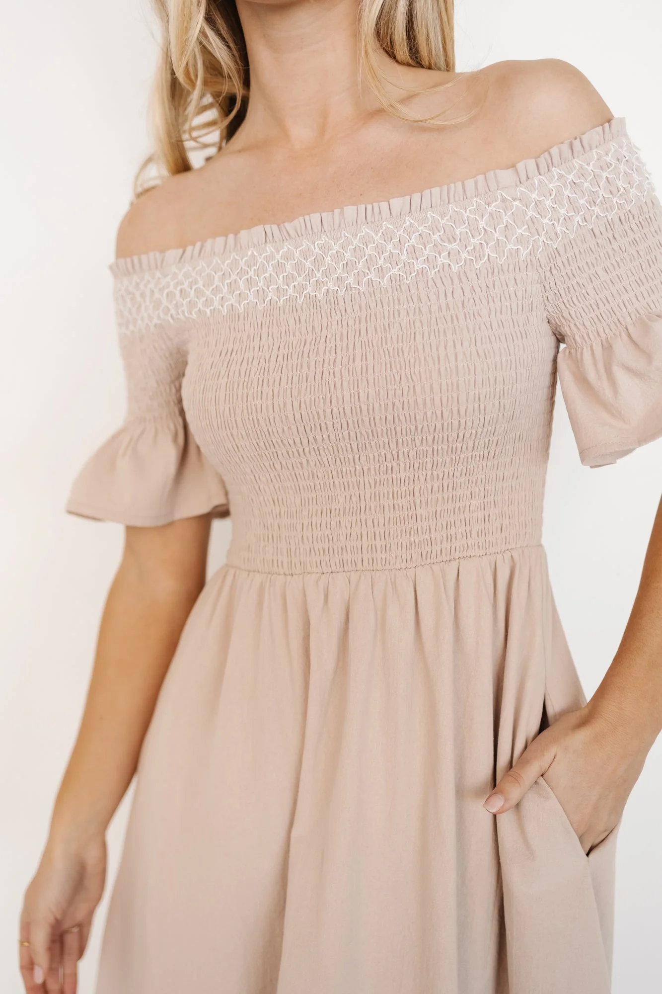 Jodi Off Shoulder Dress | Natural - Vlounger