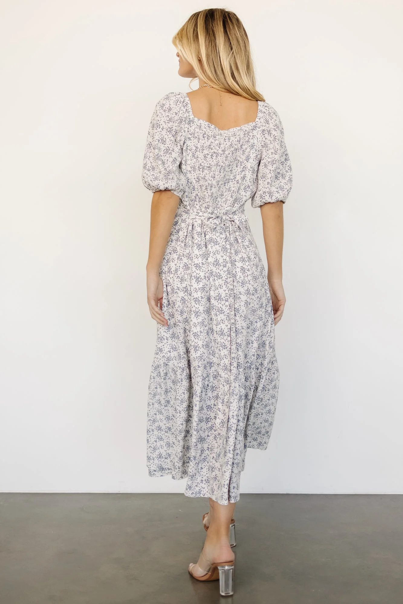 Elisabeth Button Dress | Off White + Blue Floral - Vlounger