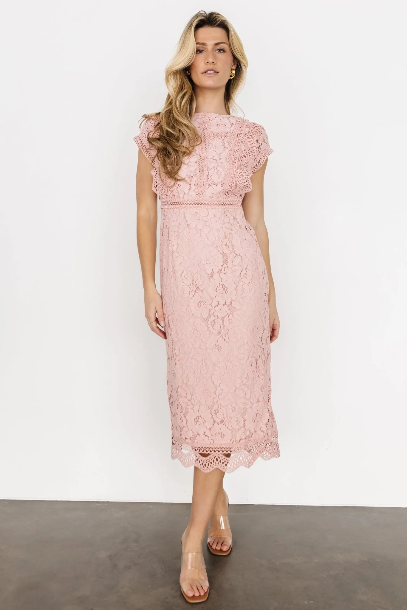 Nessa Lace Midi Dress | Blush - Vlounger