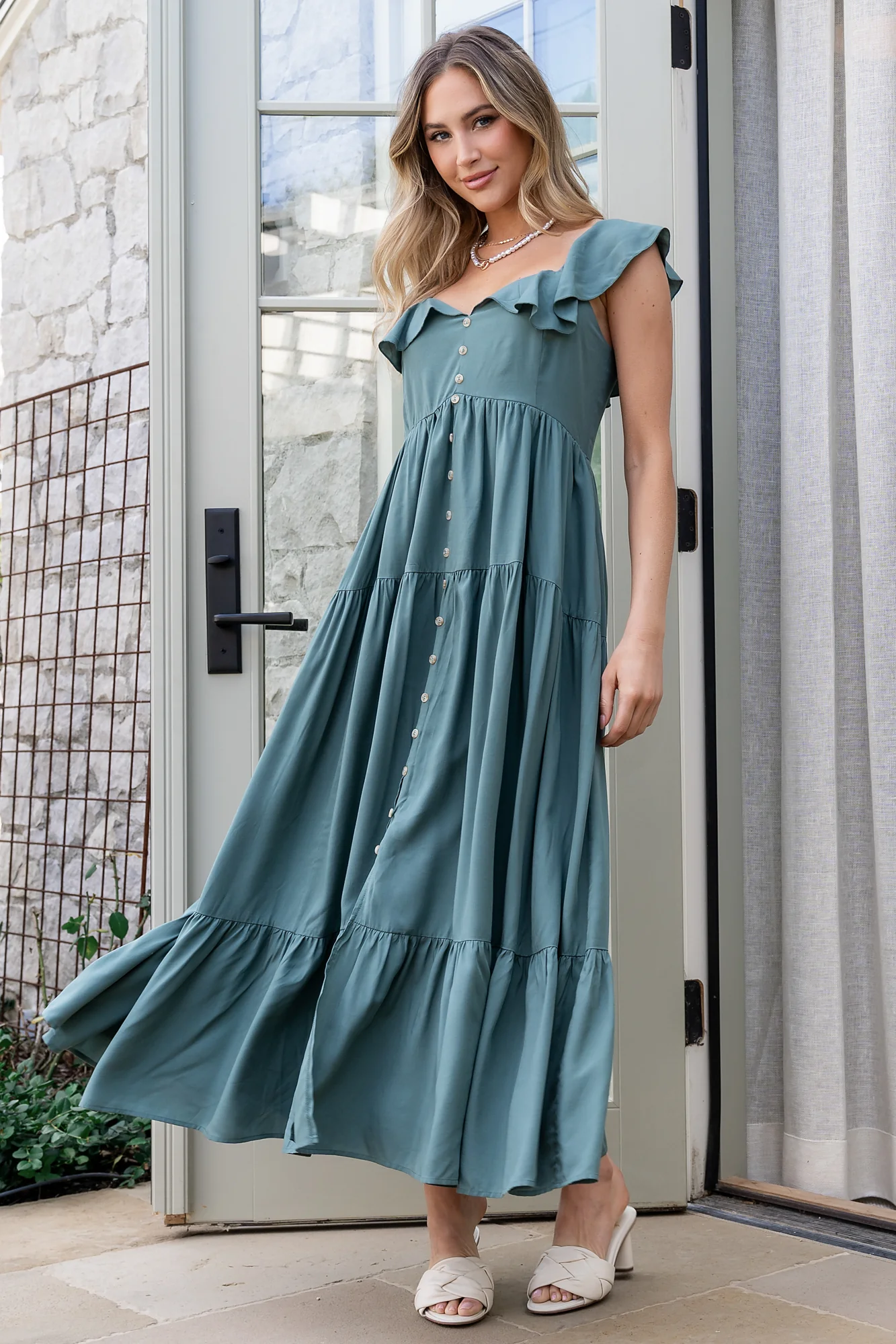 Ellie Ruffle Top Dress | Deep Teal - Vlounger
