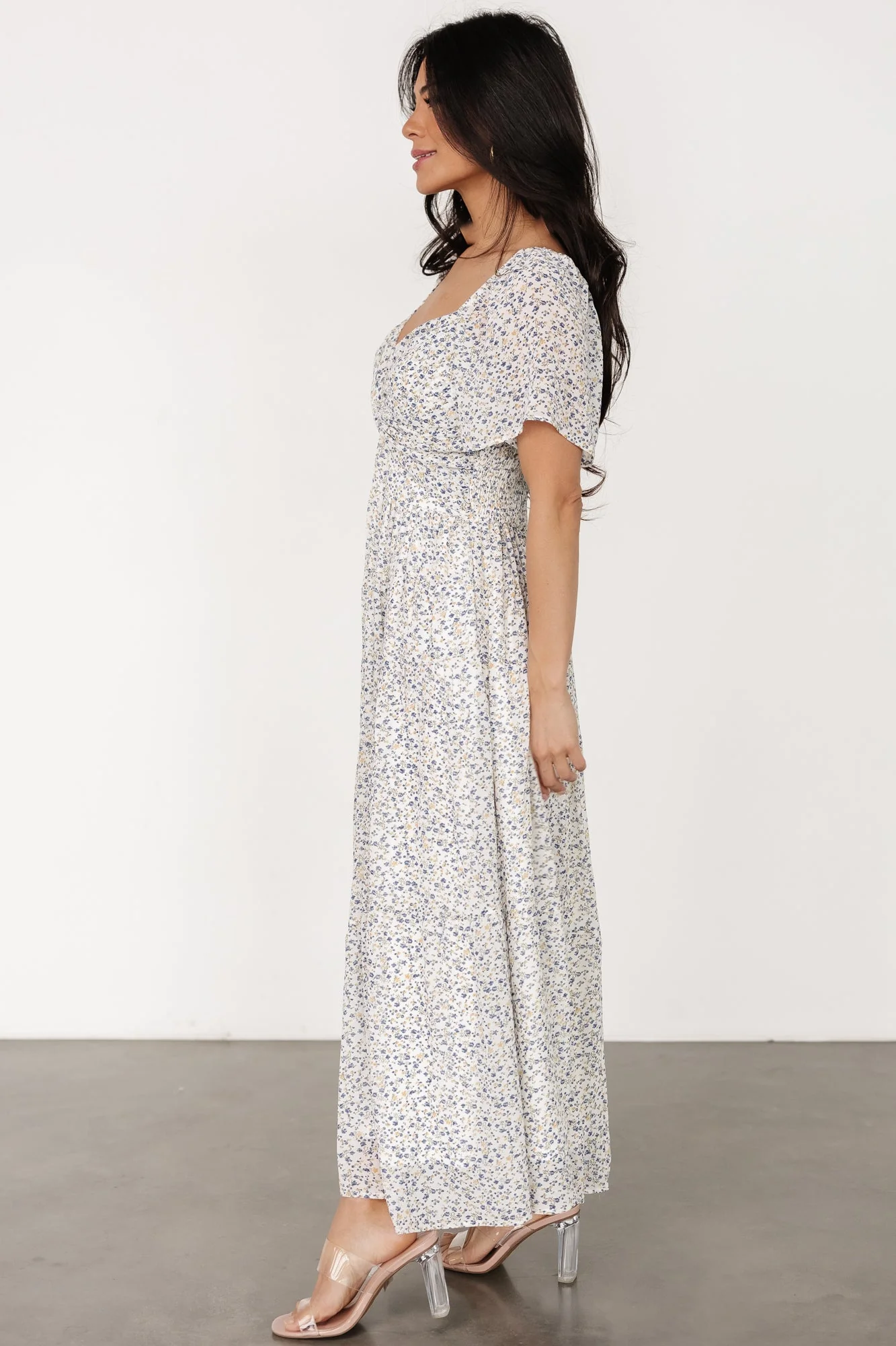 Emiliana Dress | Ivory + Blue Floral - Vlounger