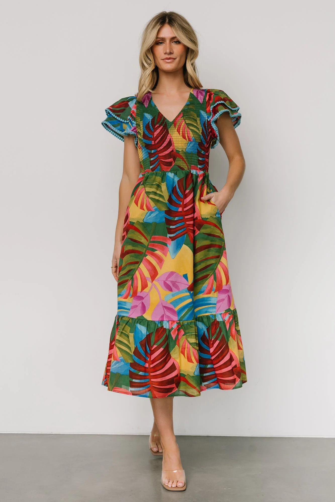 Marielle Smocked Midi Dress | Multi Print - Vlounger