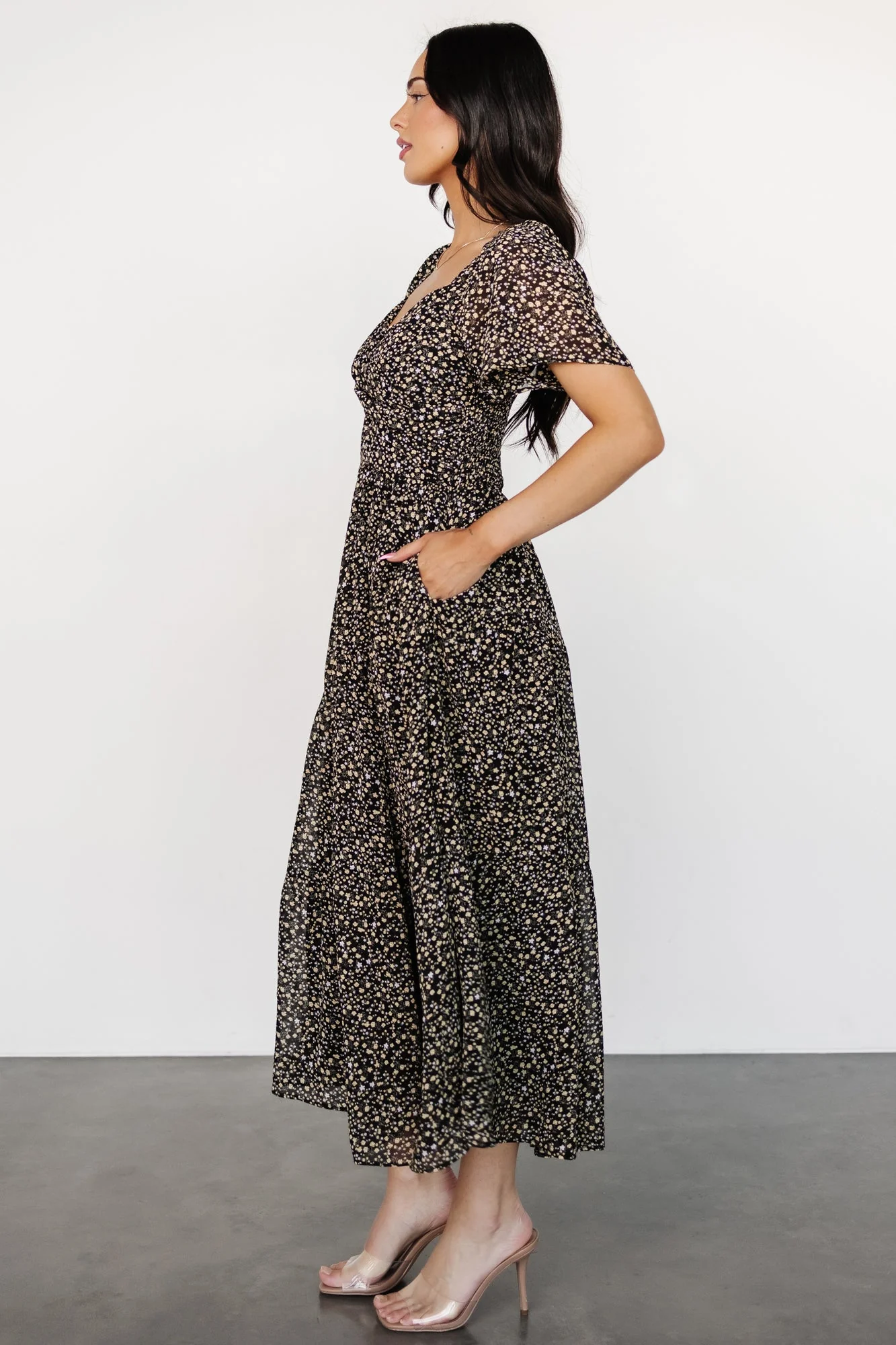 Emiliana Dress | Black + Gold Floral - Vlounger