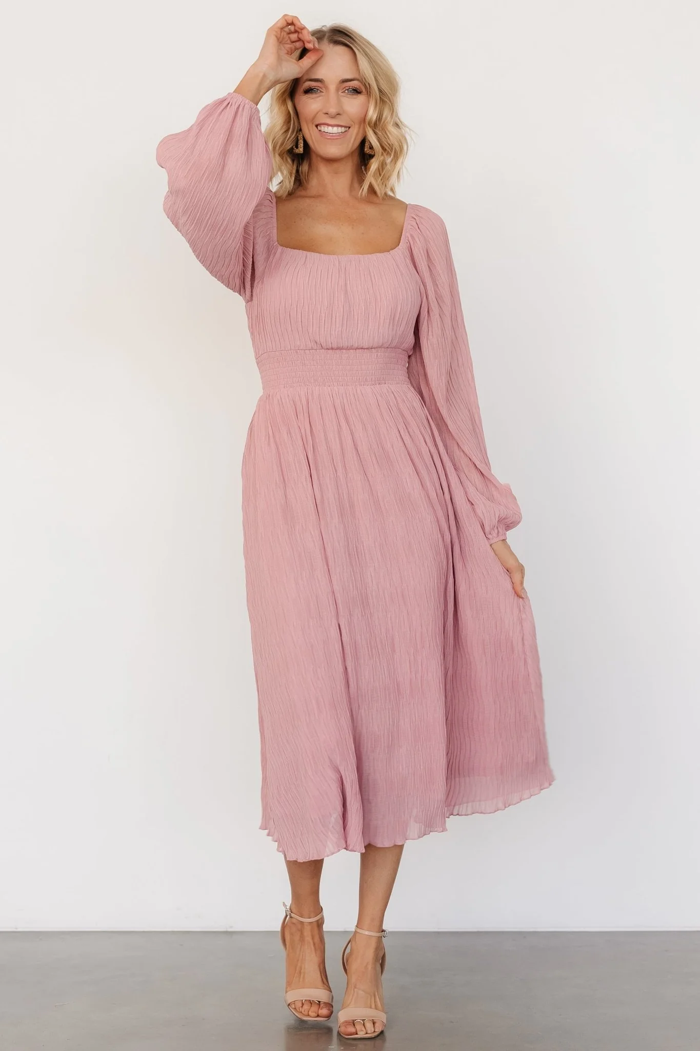 Dalton Pleated Midi Dress | Blush - Vlounger