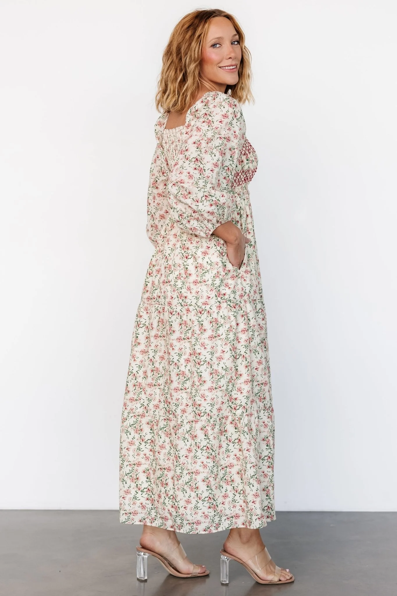 Louisa Smocked Maxi Dress | Cream Floral - Vlounger