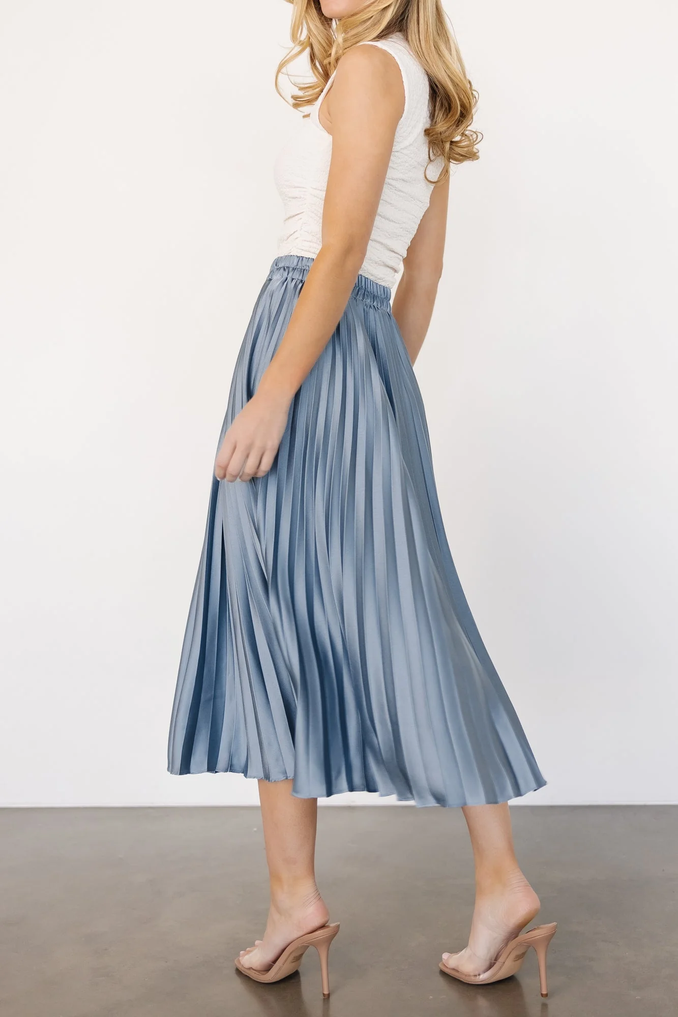 Demetria Pleated Midi Skirt | Steel Blue - Vlounger