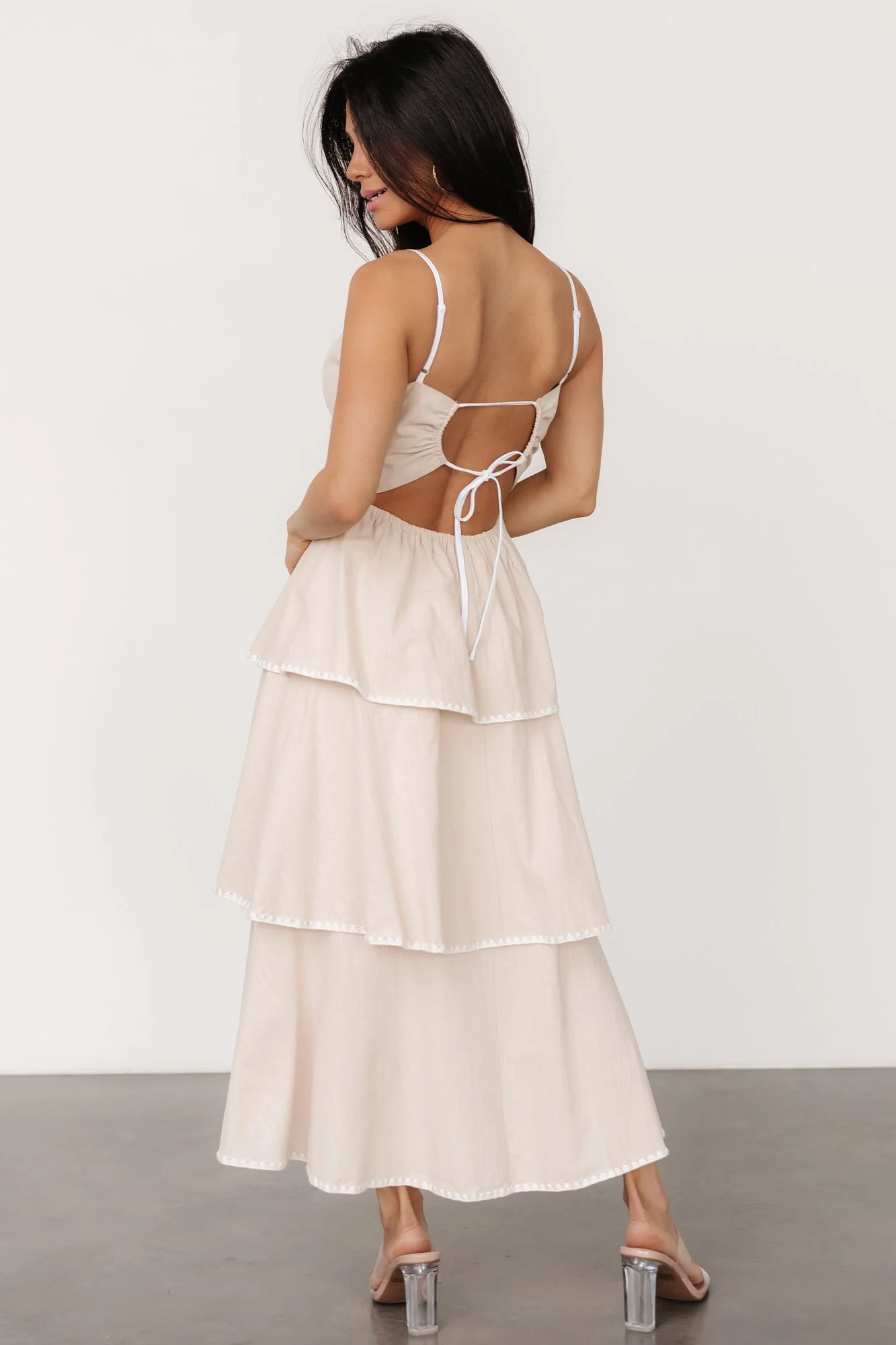 Odette Tiered Dress | Natural + White - Vlounger