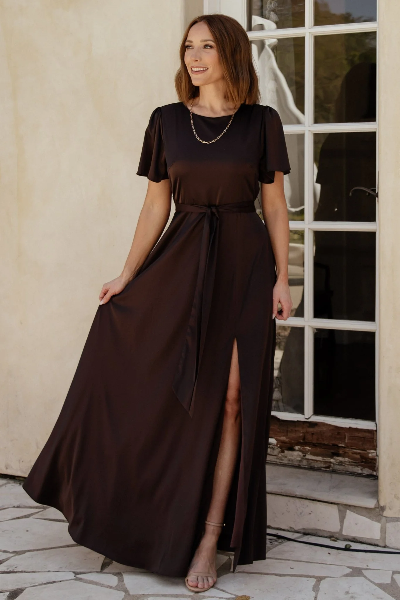 Agnes Satin Maxi Dress | Espresso - Vlounger