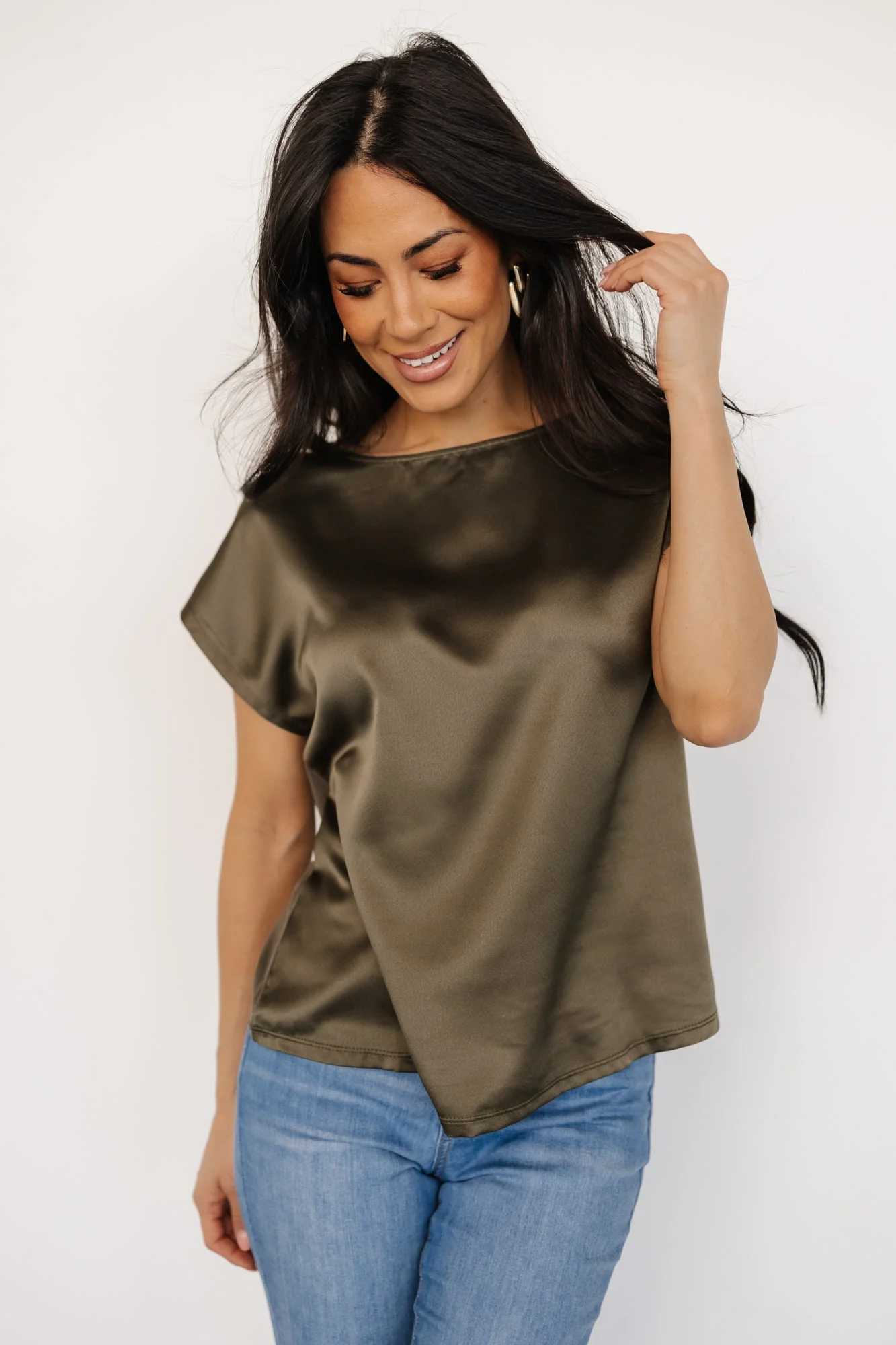 Leonie Satin Top | Olive - Vlounger
