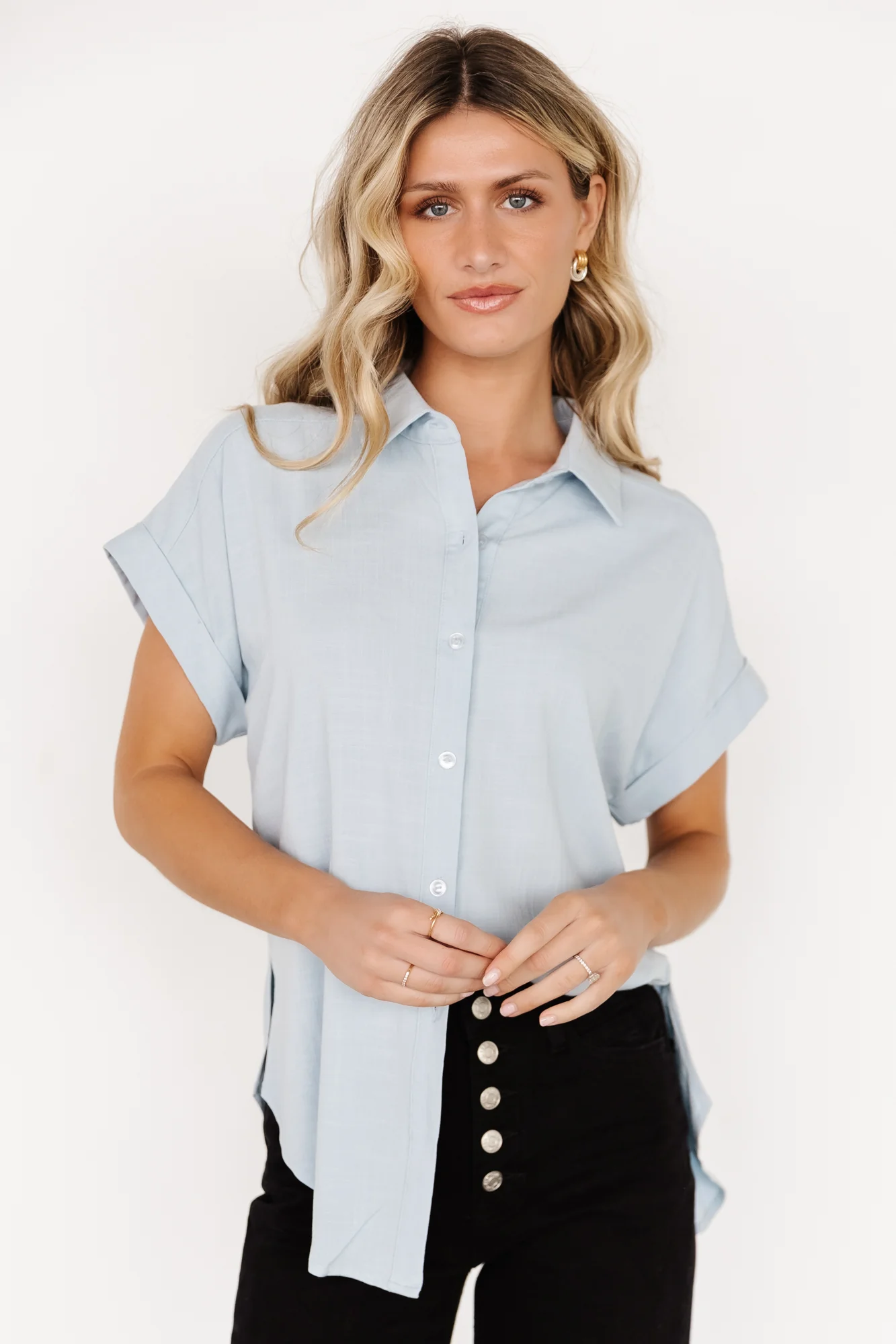 Clarke Button Up Top | Light Blue - Vlounger