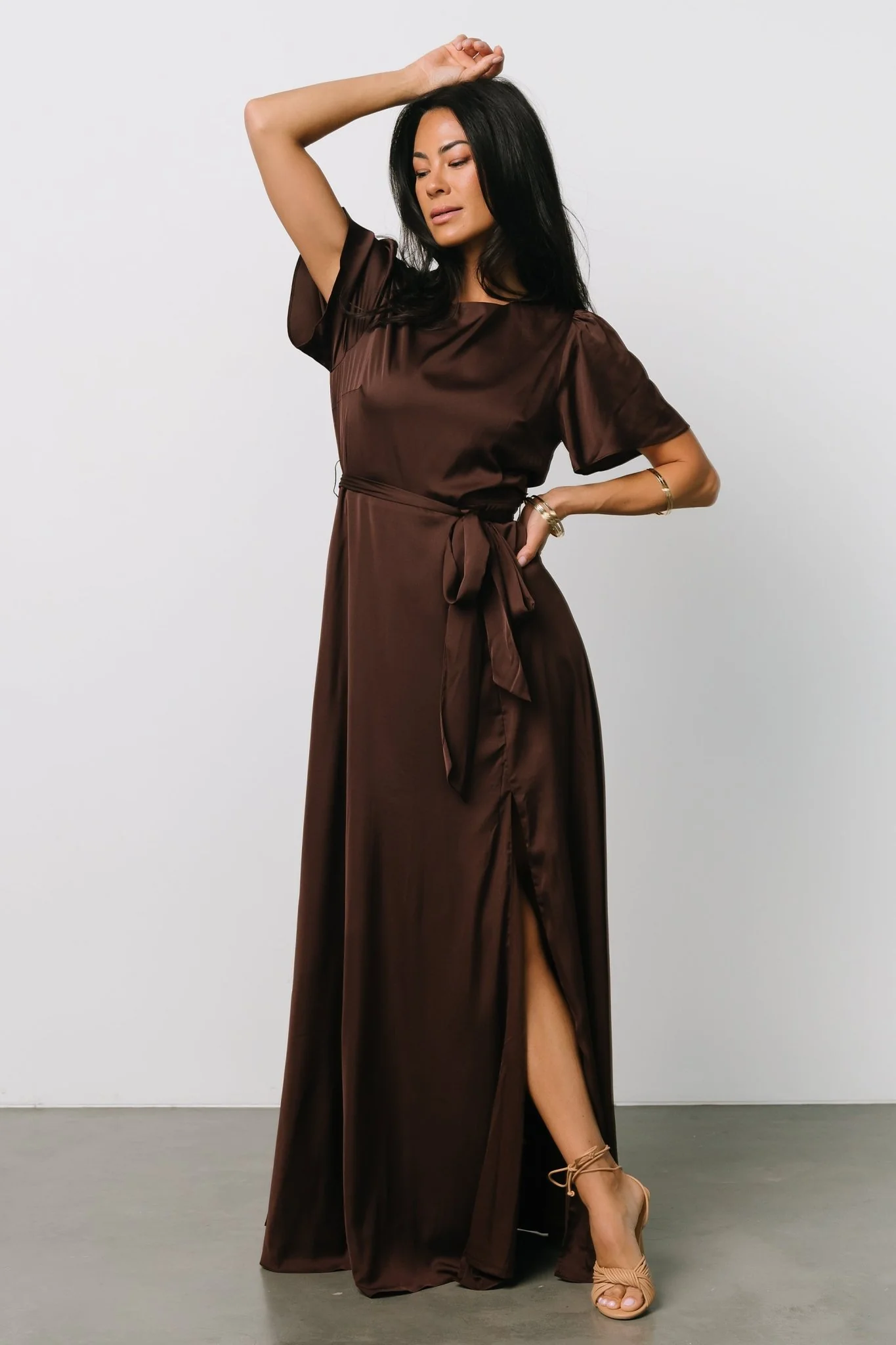 Agnes Satin Maxi Dress | Espresso - Vlounger