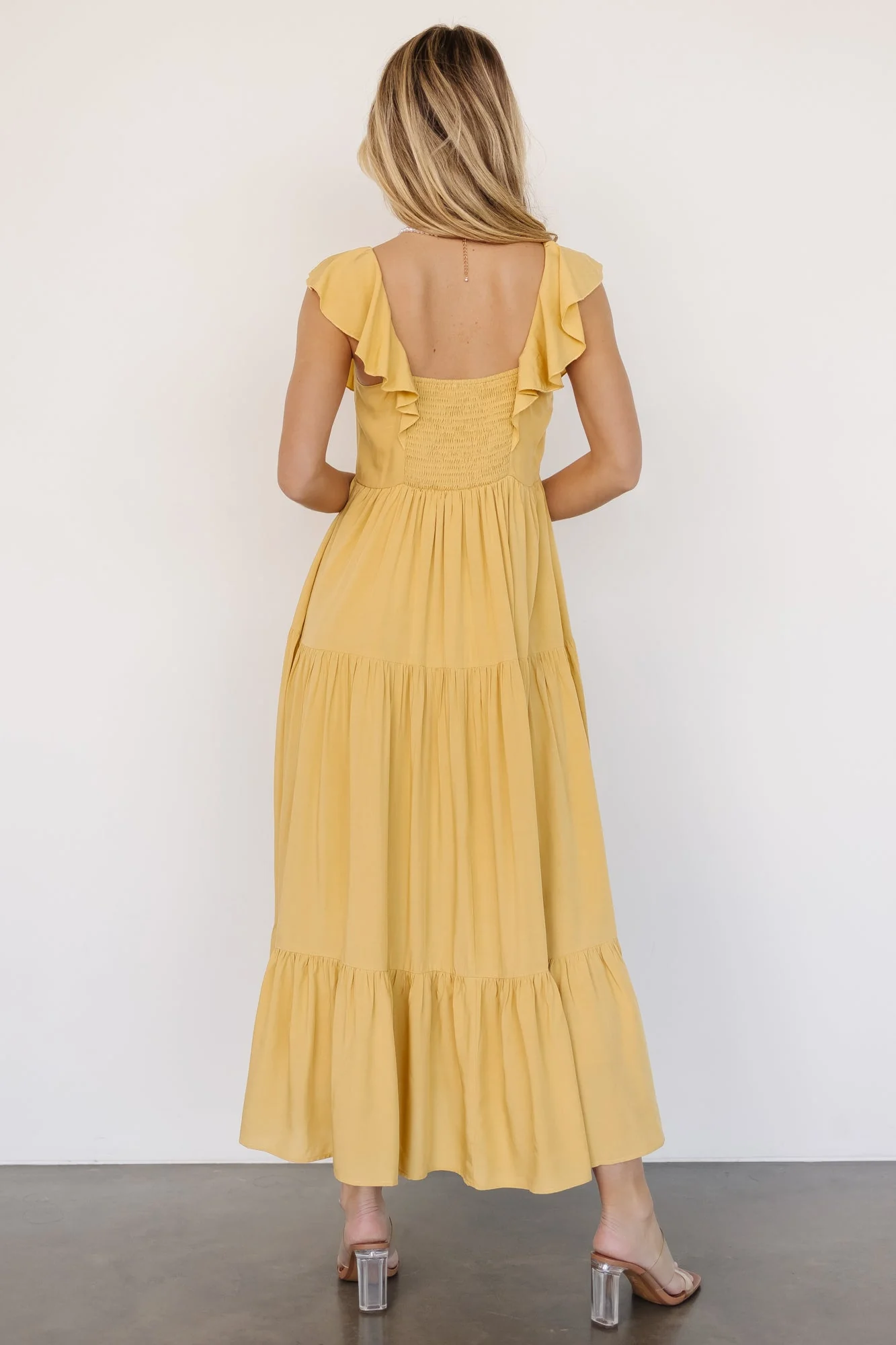 Ellie Ruffle Top Dress | Golden Yellow - Vlounger