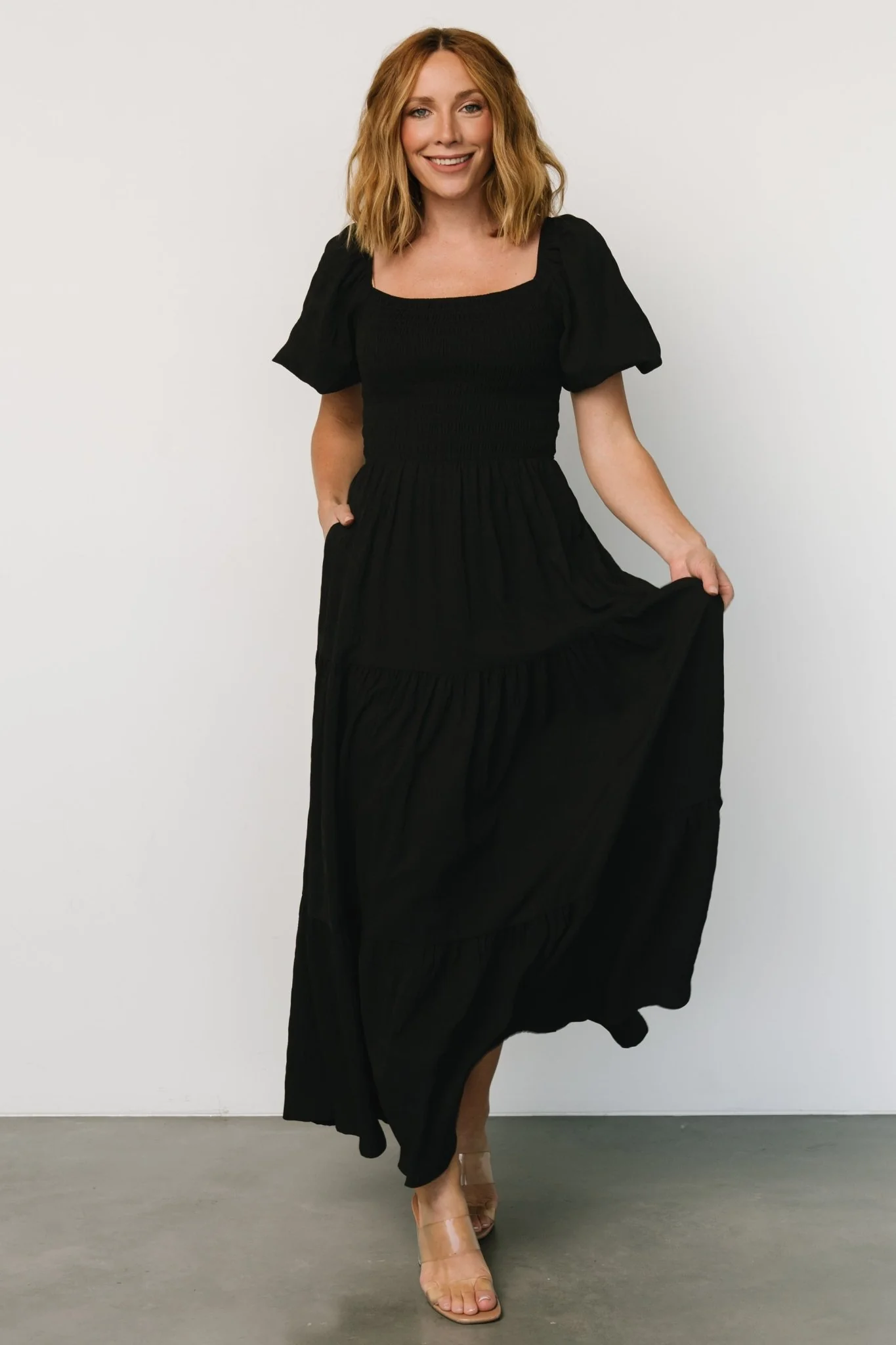 Amaya Smocked Dress | Black - Vlounger