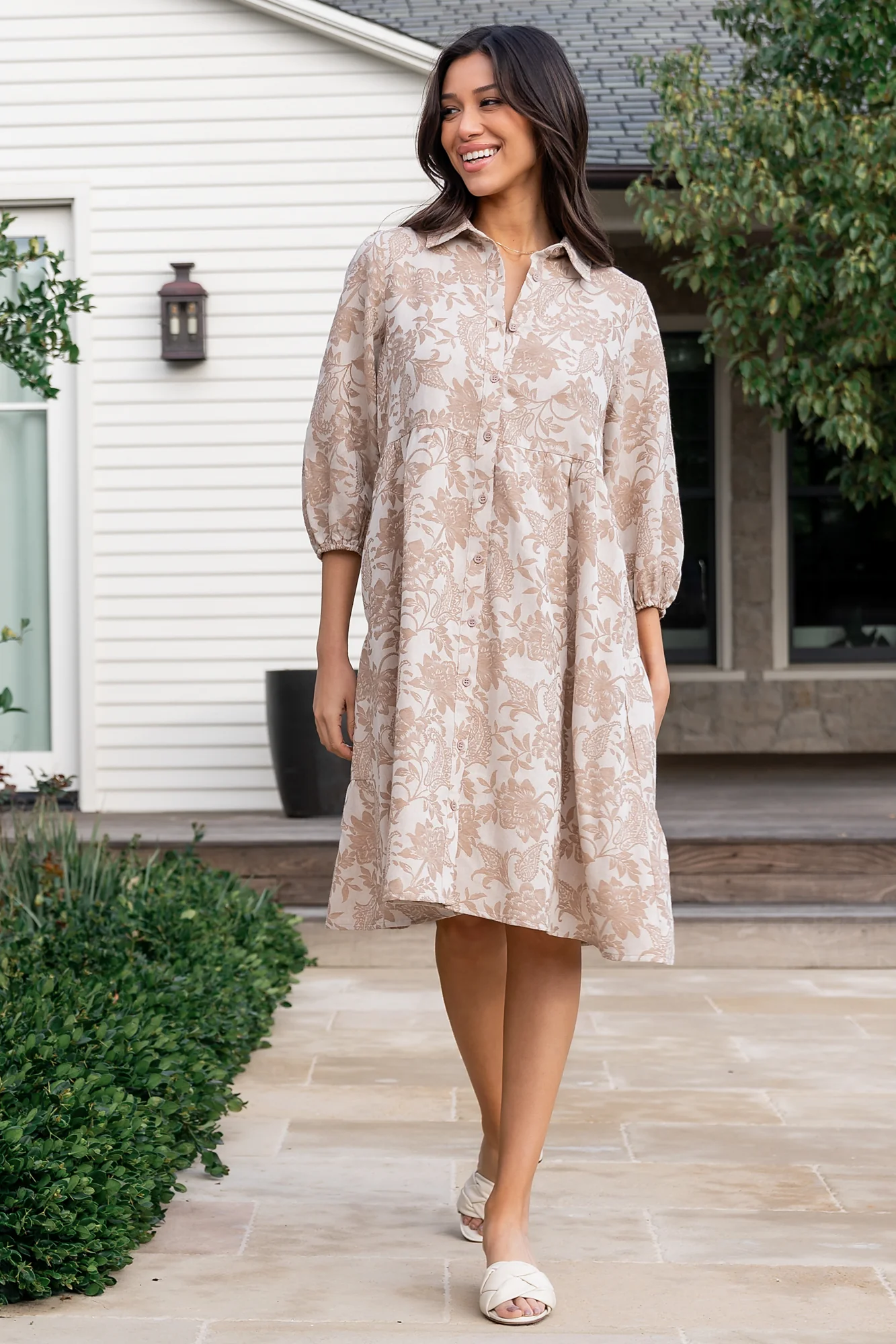 Dakota Babydoll Dress | Taupe Print - Vlounger